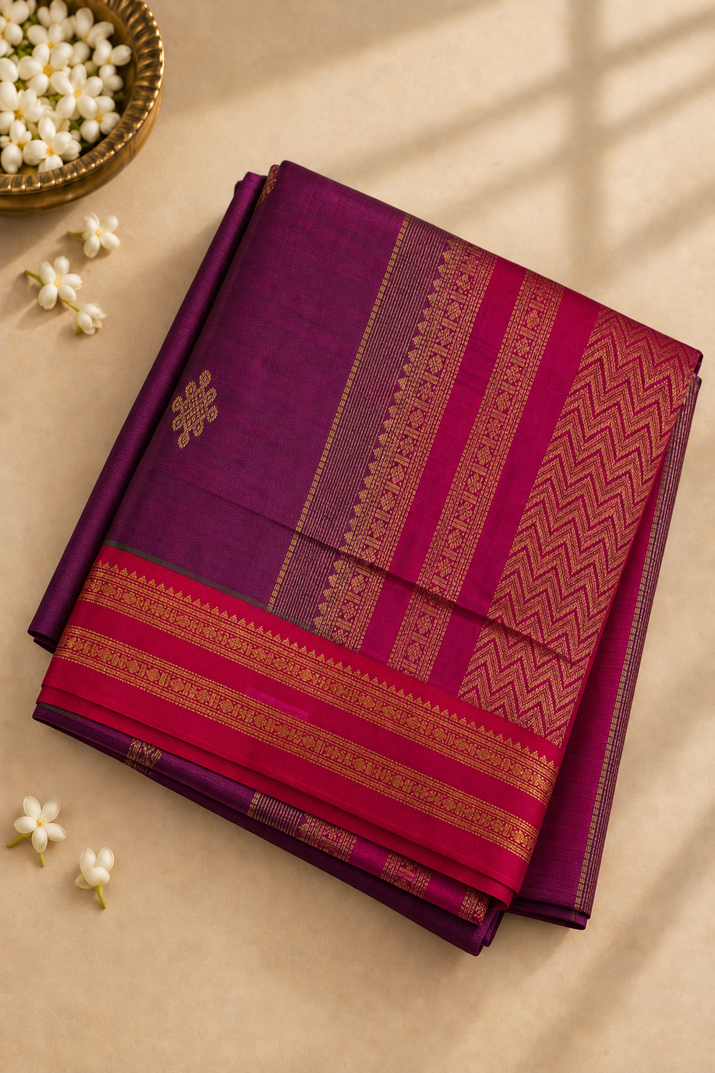 Dual Tone Purple Madisar Silk Cotton Saree With Zari Buttas Pattern