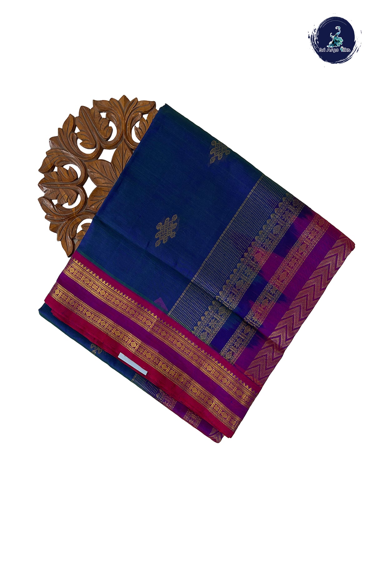Peacock Blue Madisar Silk Cotton Saree With Zari Buttas Pattern