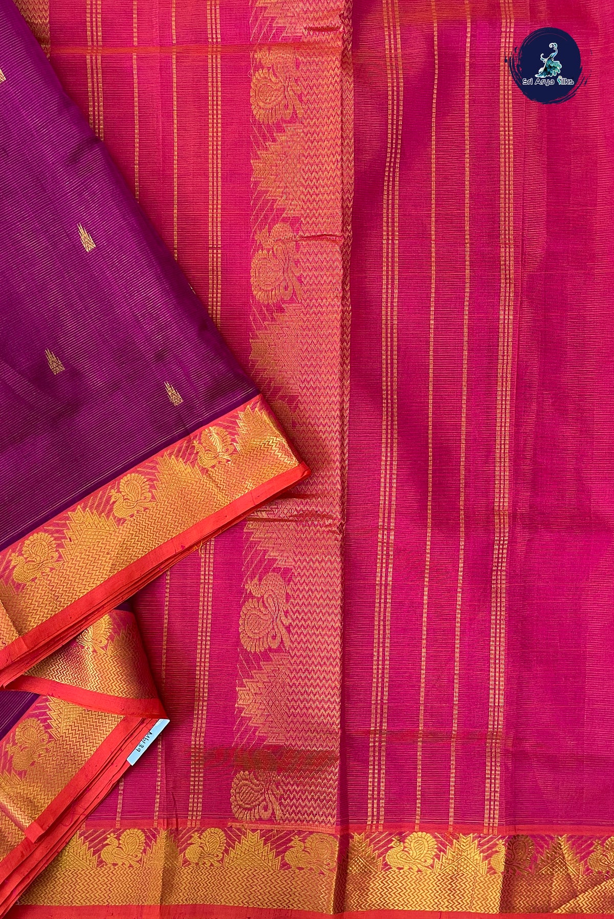 Magenta Purple Madisar Silk Cotton Saree With Vaira Oosi Pattern