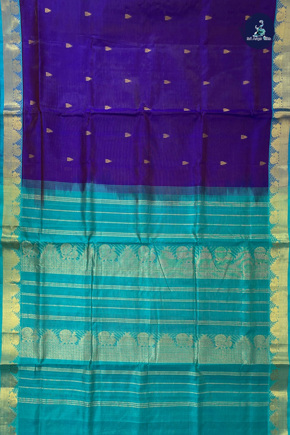 MS Blue Madisar Silk Cotton Saree With Vaira Oosi Pattern