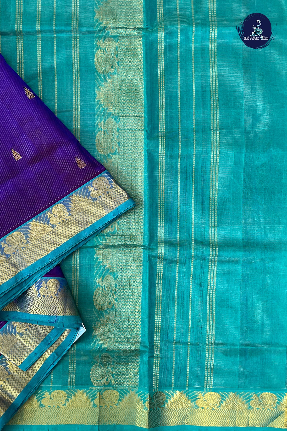 MS Blue Madisar Silk Cotton Saree With Vaira Oosi Pattern