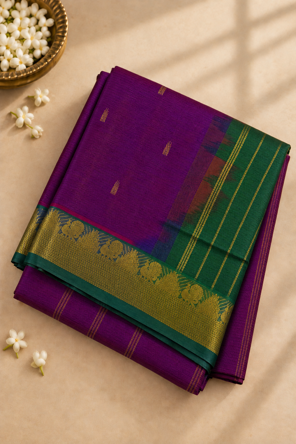 Dual Tone Purple Madisar Silk Cotton Saree With Vaira Oosi Pattern