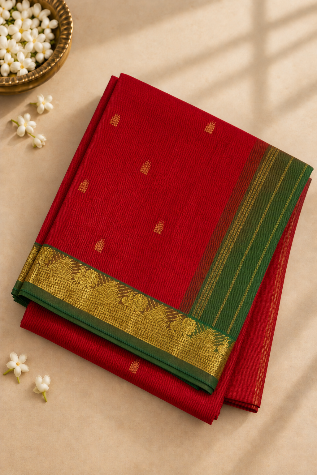 Red Madisar Silk Cotton Saree With Vaira Oosi Pattern