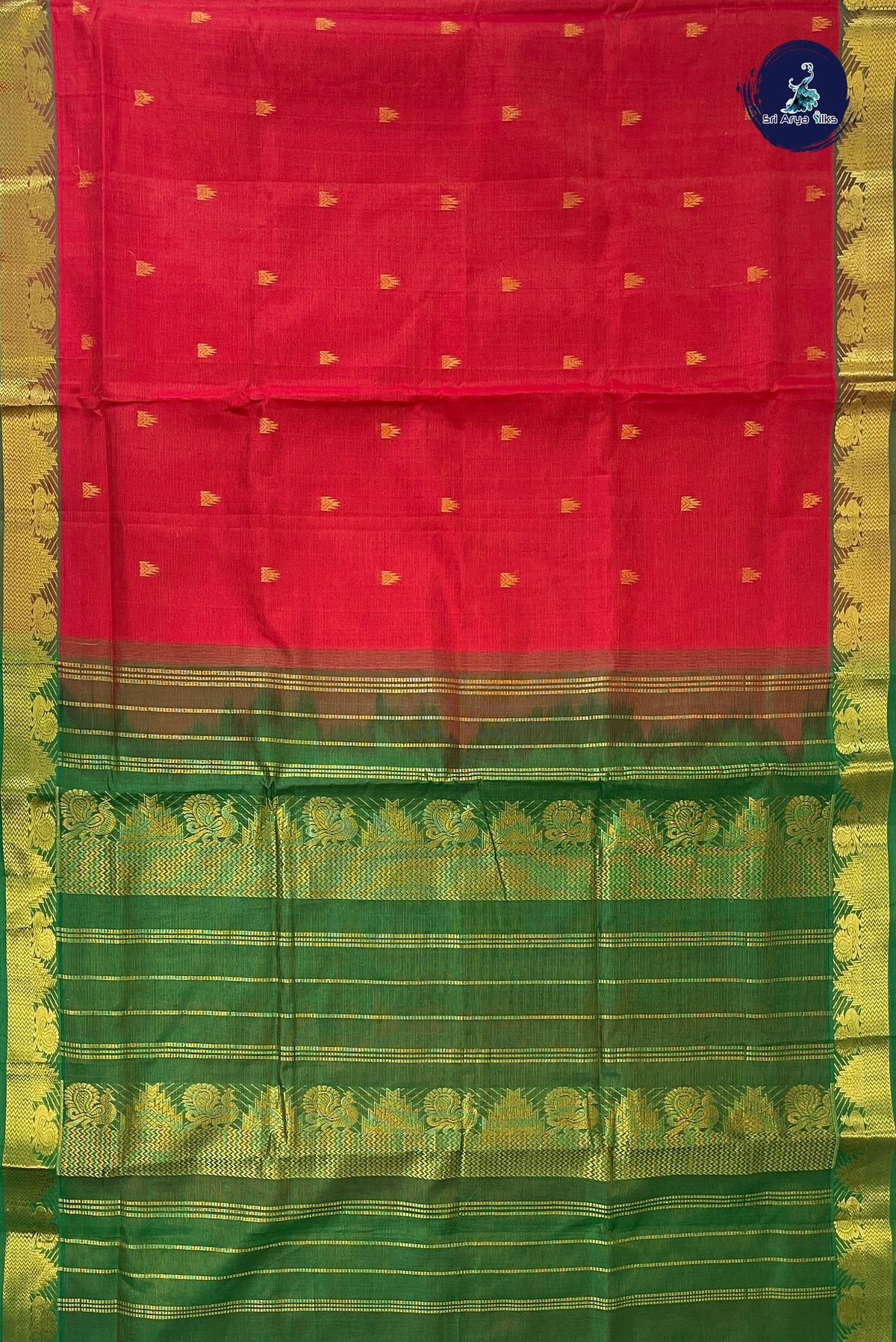 Red Madisar Silk Cotton Saree With Vaira Oosi Pattern