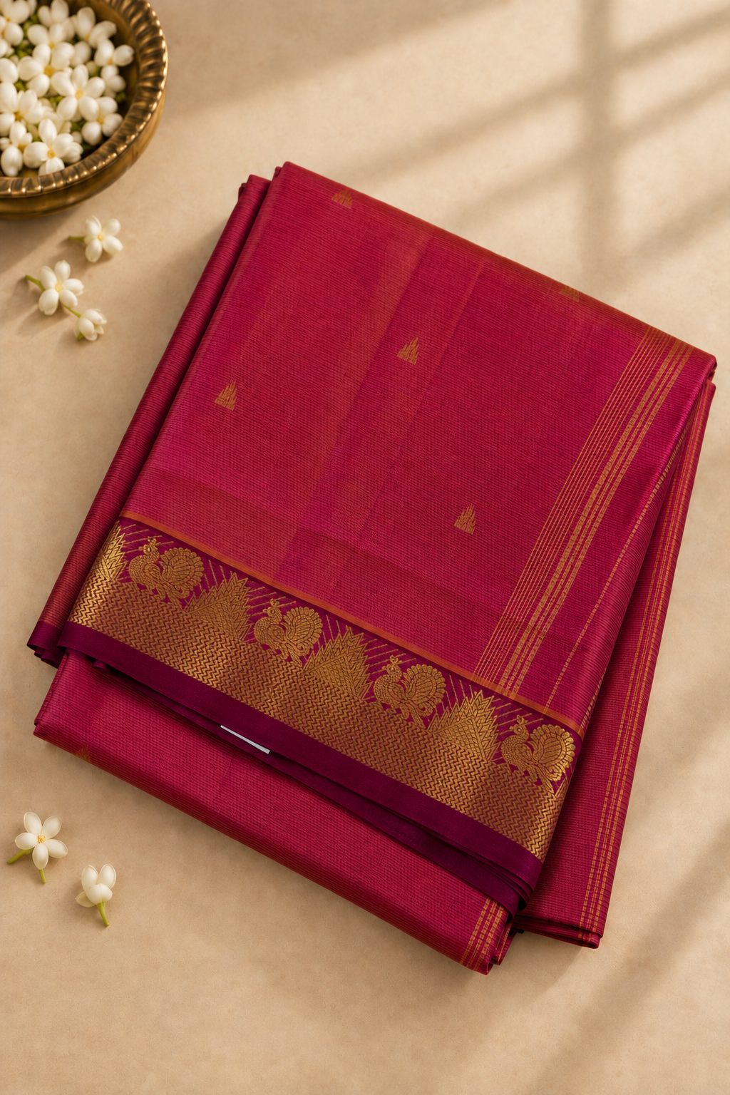 Dual Tone Pink Madisar Silk Cotton Saree With Vaira Oosi Pattern