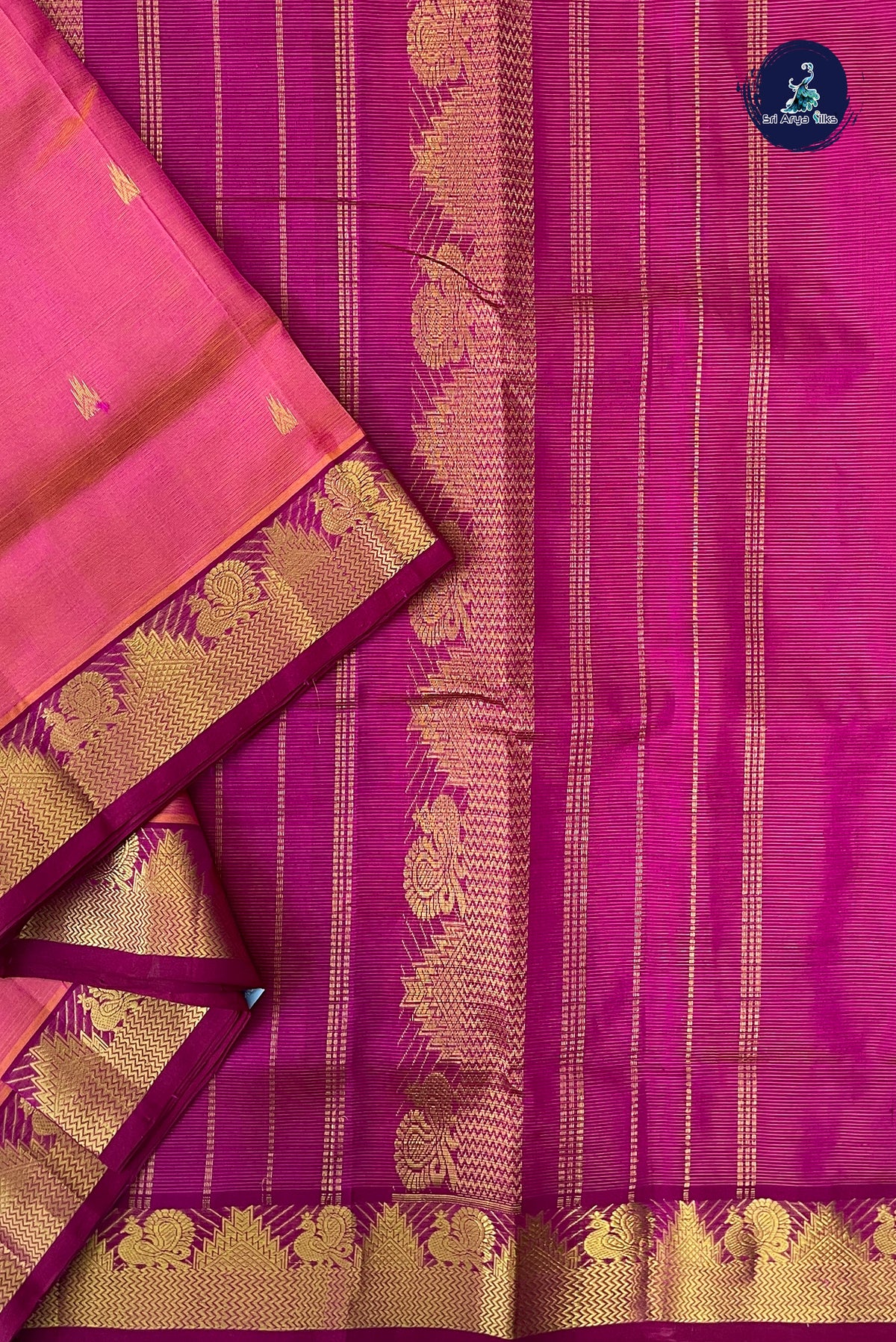 Dual Tone Pink Madisar Silk Cotton Saree With Vaira Oosi Pattern