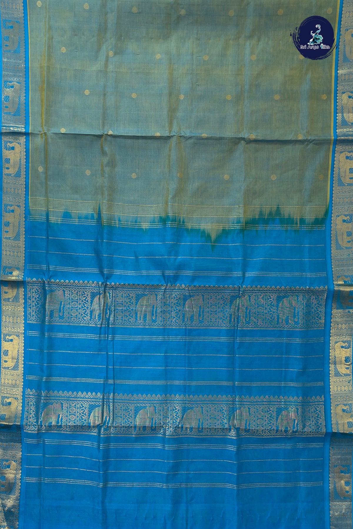 Dual Tone Blue Madisar Silk Cotton Saree With Zari Buttas Pattern