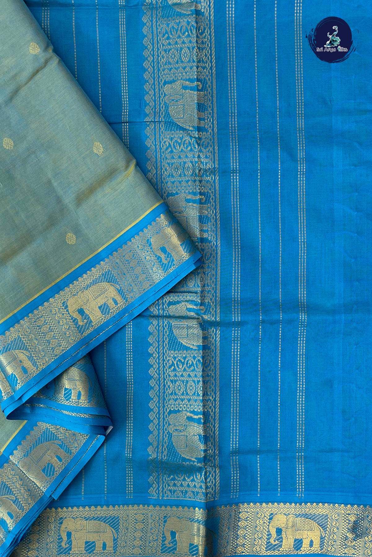 Dual Tone Blue Madisar Silk Cotton Saree With Zari Buttas Pattern