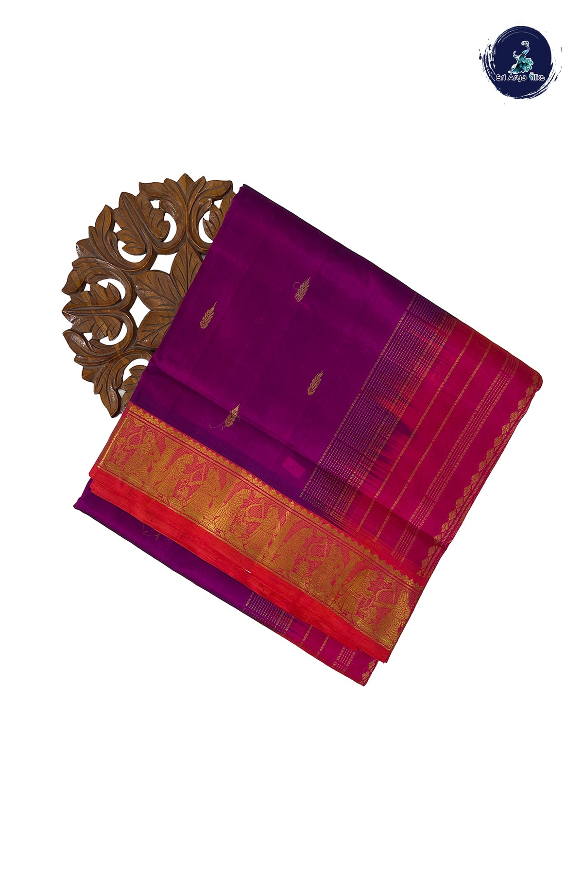 Magenta Purple Madisar Silk Cotton Saree With Zari Buttas Pattern