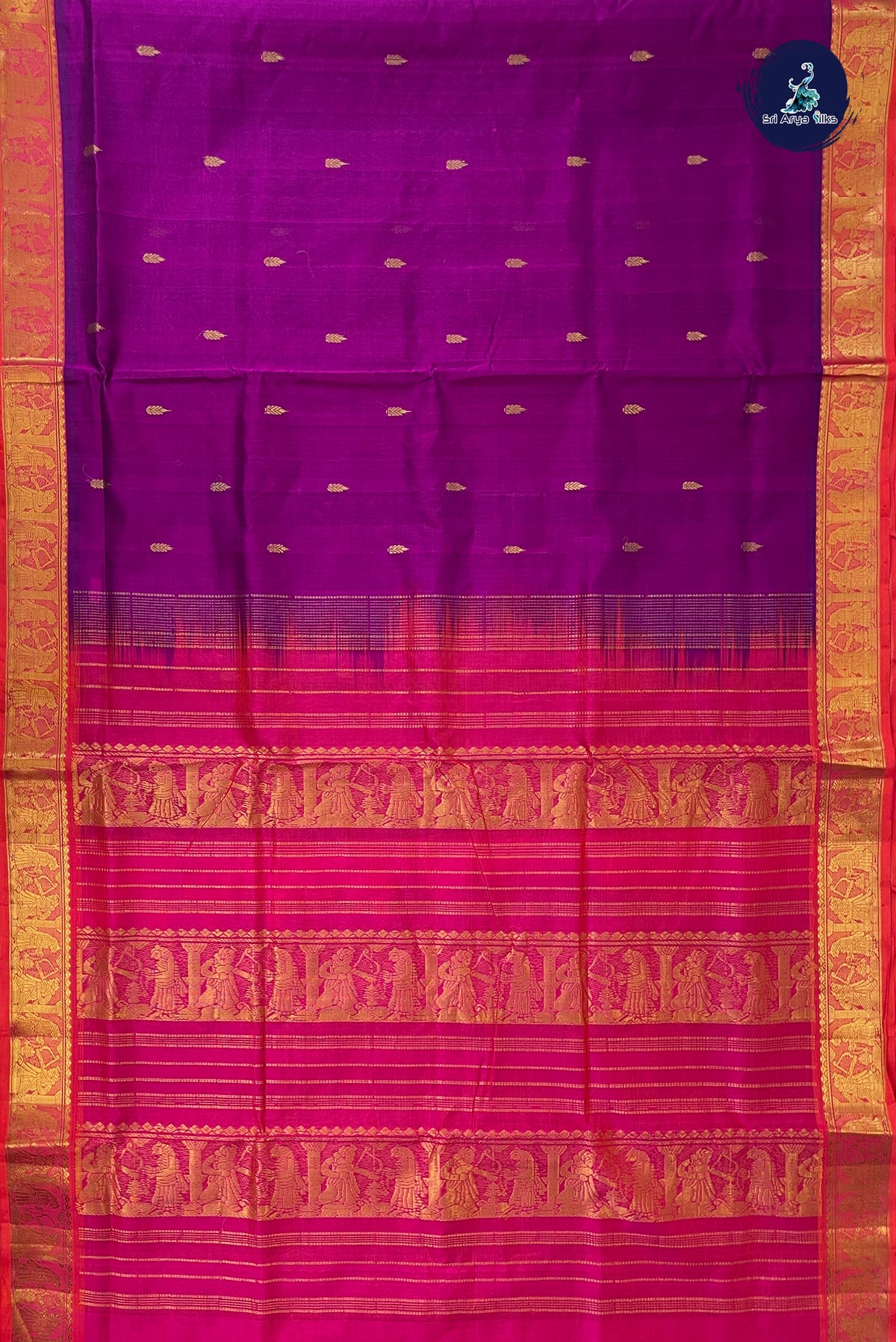 Magenta Purple Madisar Silk Cotton Saree With Zari Buttas Pattern