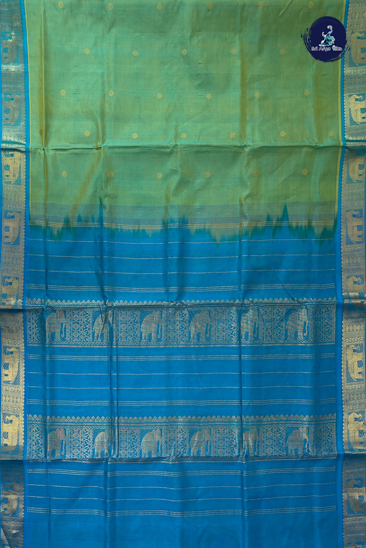 Sea Green Madisar Silk Cotton Saree With Zari Buttas Pattern