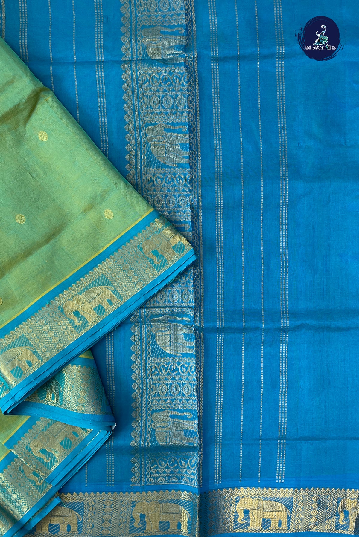 Sea Green Madisar Silk Cotton Saree With Zari Buttas Pattern