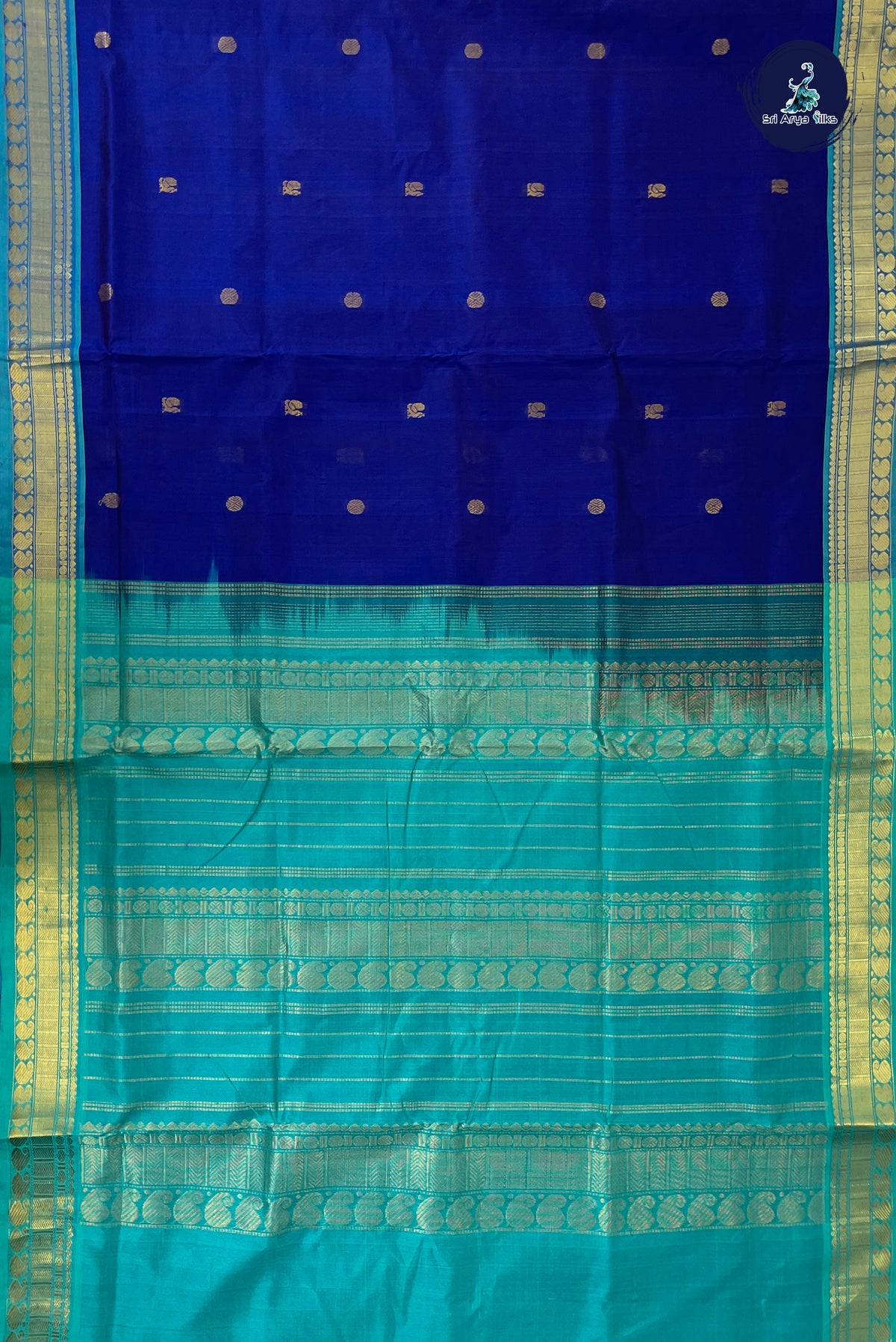 Dark Blue Madisar Silk Cotton Saree With Zari Buttas Pattern