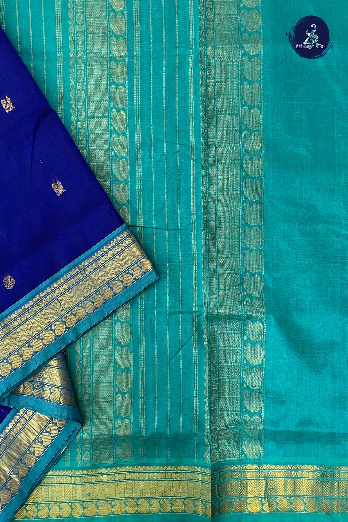 Dark Blue Madisar Silk Cotton Saree With Zari Buttas Pattern