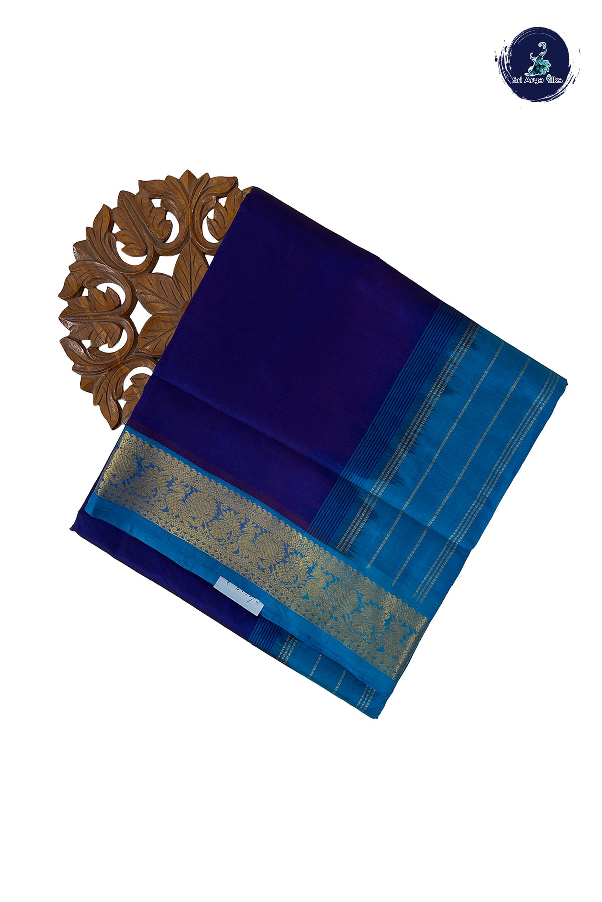 Dark Blue Madisar Silk Cotton Saree With Plain Pattern
