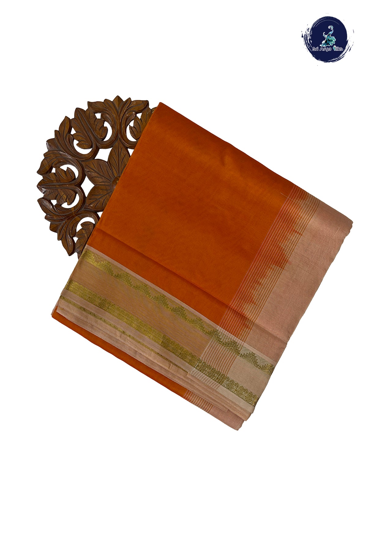 Lite Mustard Orange Madisar Silk Cotton Saree With Plain Pattern