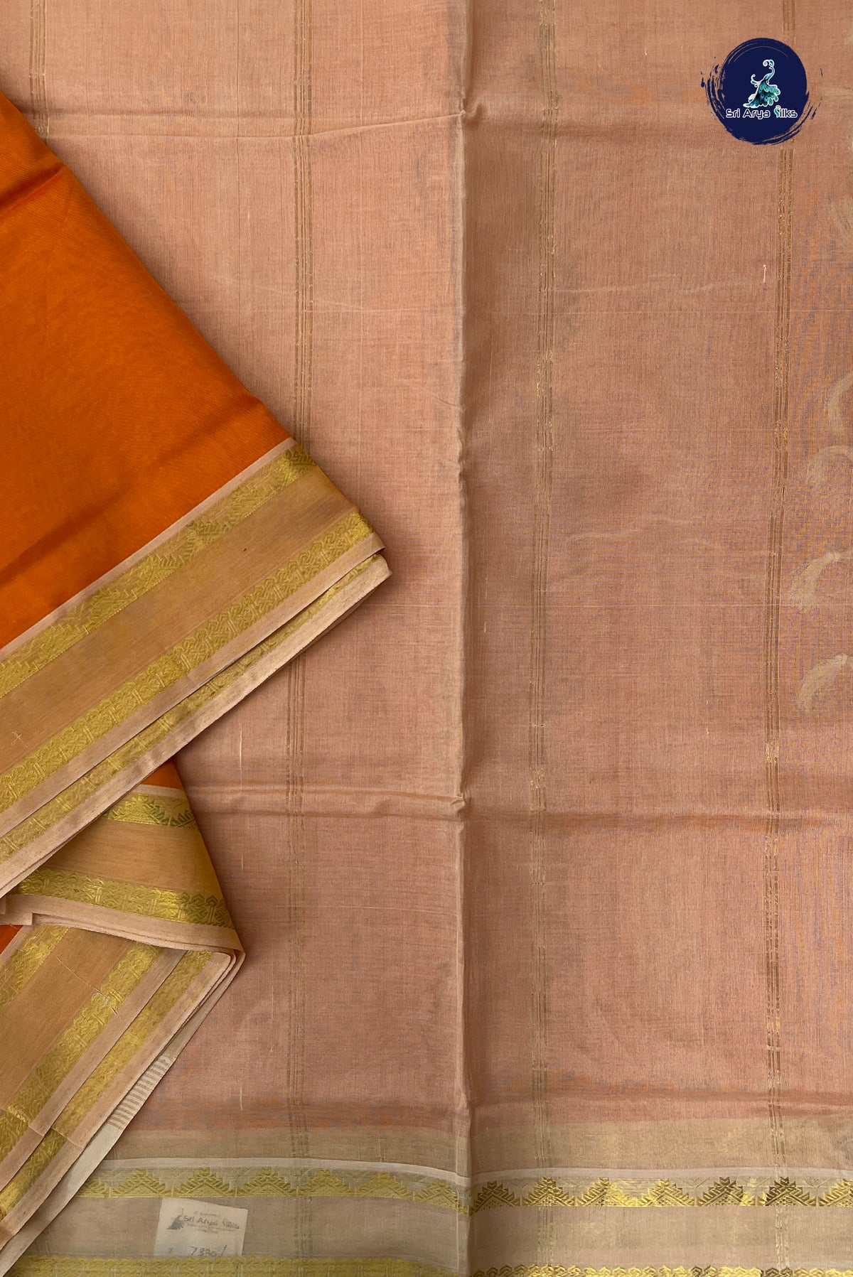 Lite Mustard Orange Madisar Silk Cotton Saree With Plain Pattern