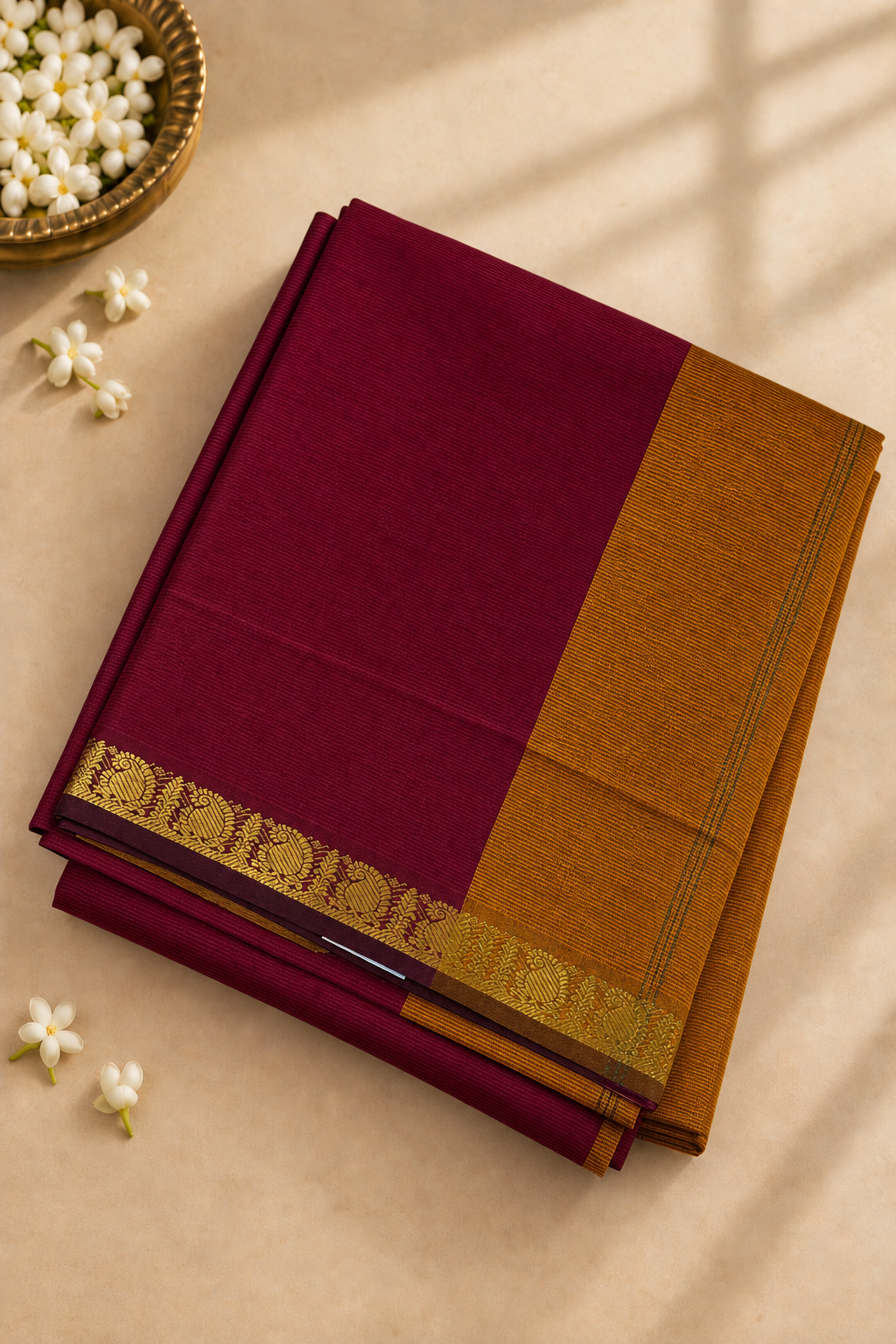 Brown Half Pure Madisar Silk Cotton Saree With Doria Lines Pattern
