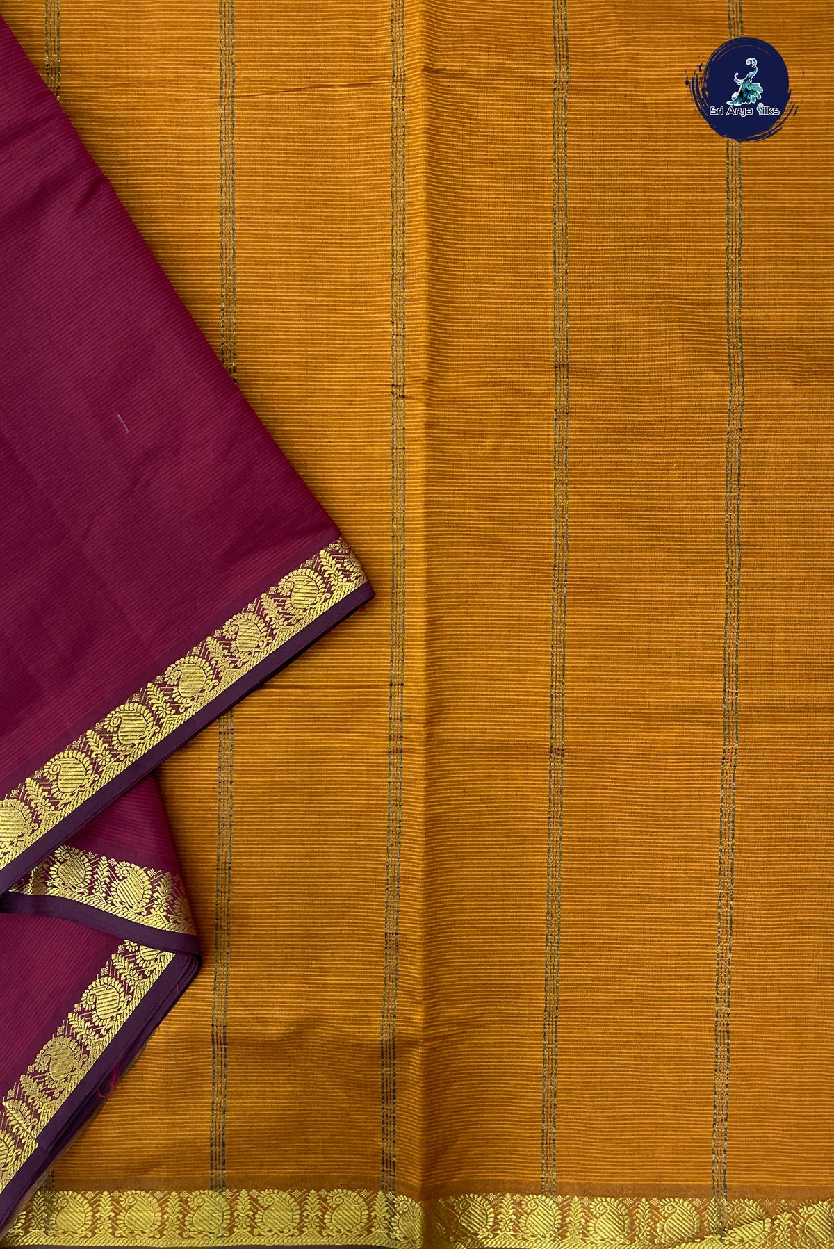 Brown Half Pure Madisar Silk Cotton Saree With Doria Lines Pattern