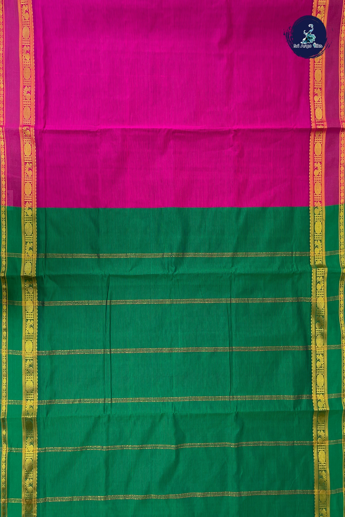 Dark Pink Half Pure Madisar Silk Cotton Saree With Doria Lines Pattern