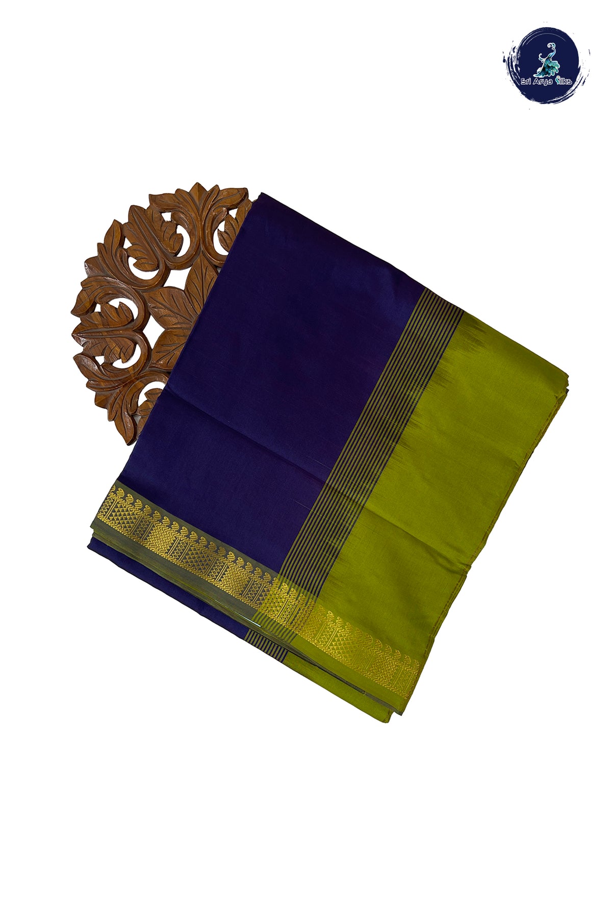 Navy Blue Half Pure Madisar Silk Cotton Saree With Plain Pattern