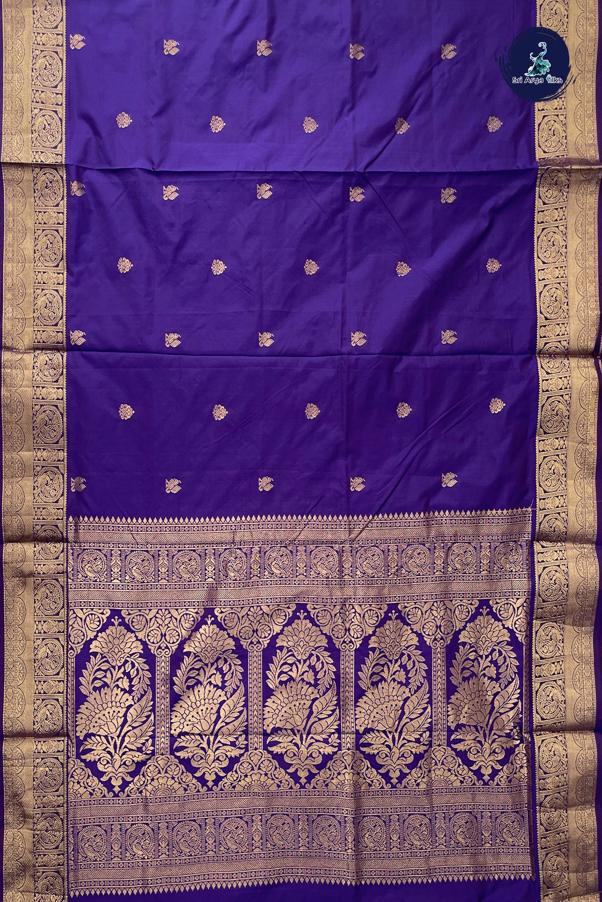 Violet 10 Yards Semi Silk With Zari Buttas Pattern