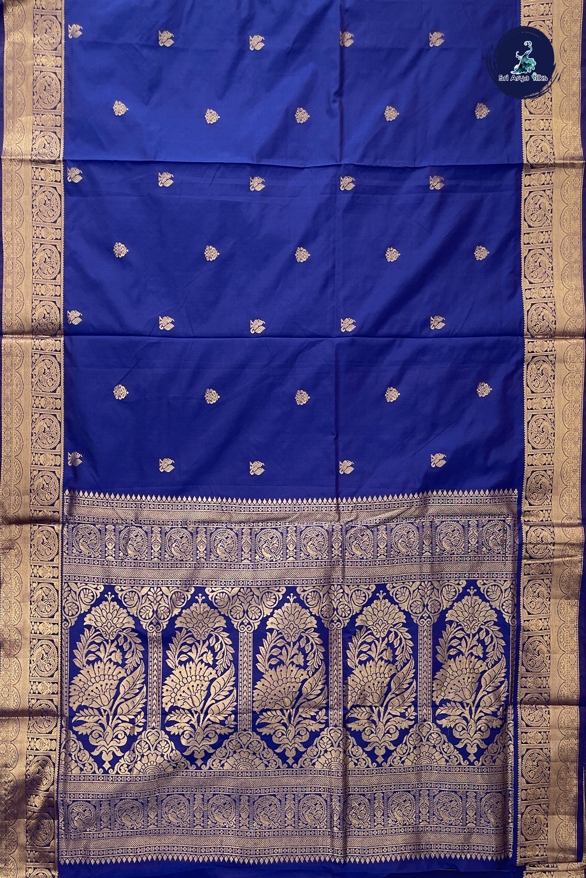 Dark Blue 10 Yards Semi Silk With Zari Buttas Pattern