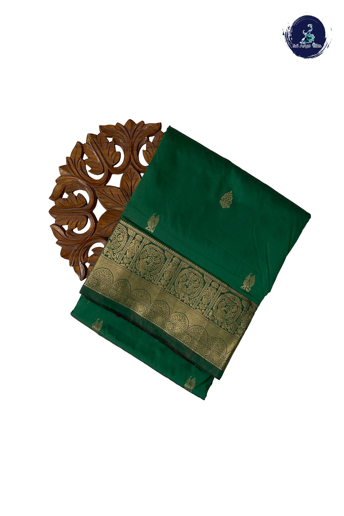 Dark Green 10 Yards Semi Silk With Zari Buttas Pattern
