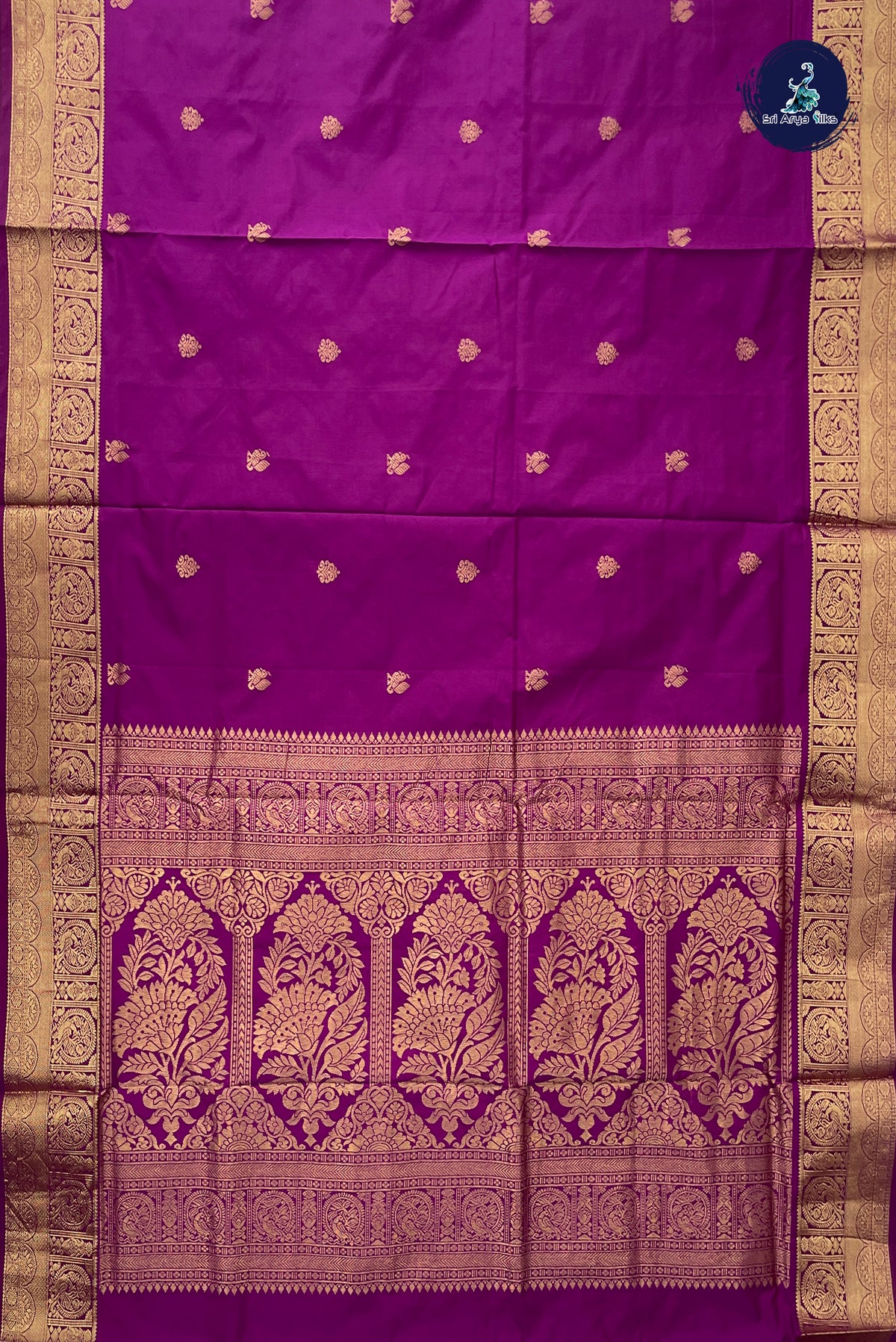 Purple 10 Yards Semi Silk With Zari Buttas Pattern