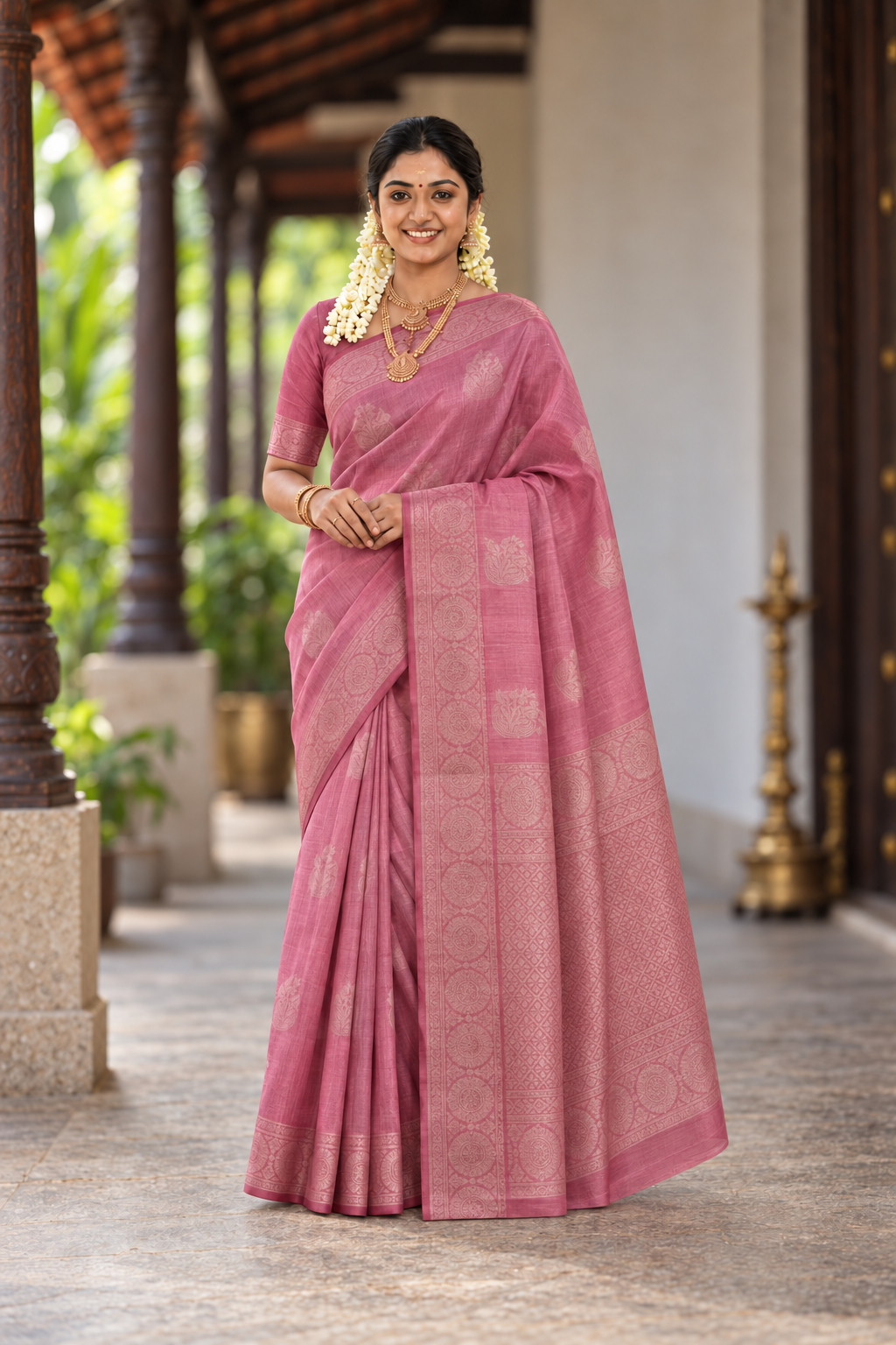 Light Pink Kora Sico Silk Cotton With Zari Buttas Pattern