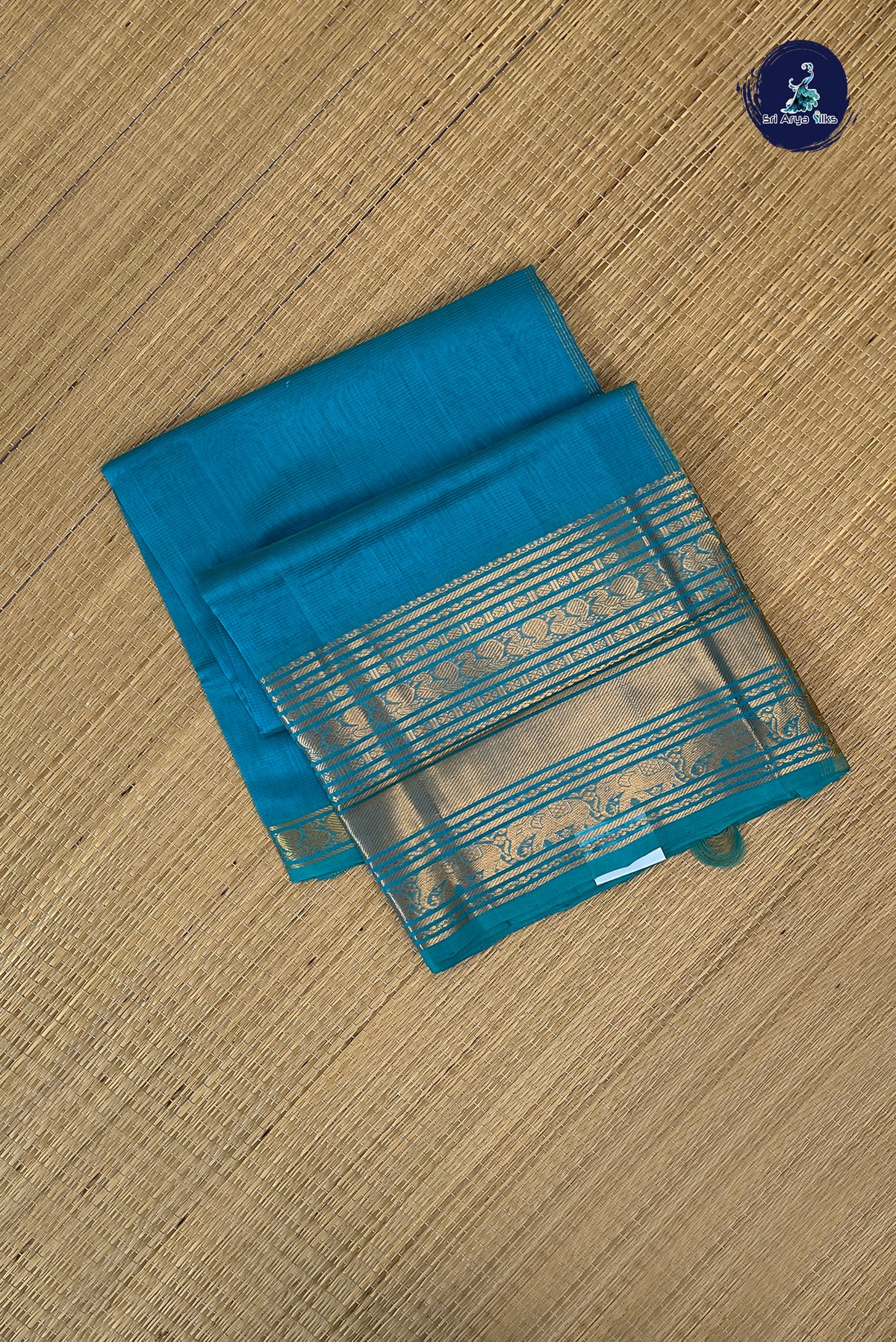 Light Blue Mangalgiri Silk Cotton With Doria Lines Pattern
