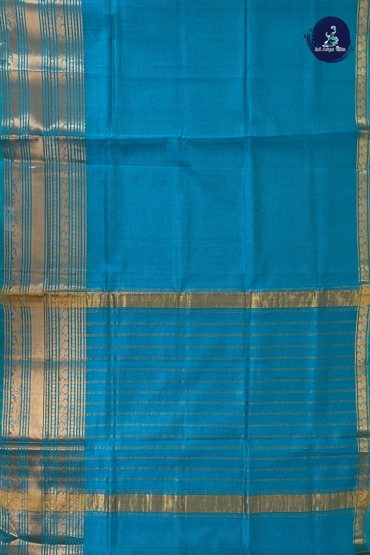 Light Blue Mangalgiri Silk Cotton With Doria Lines Pattern