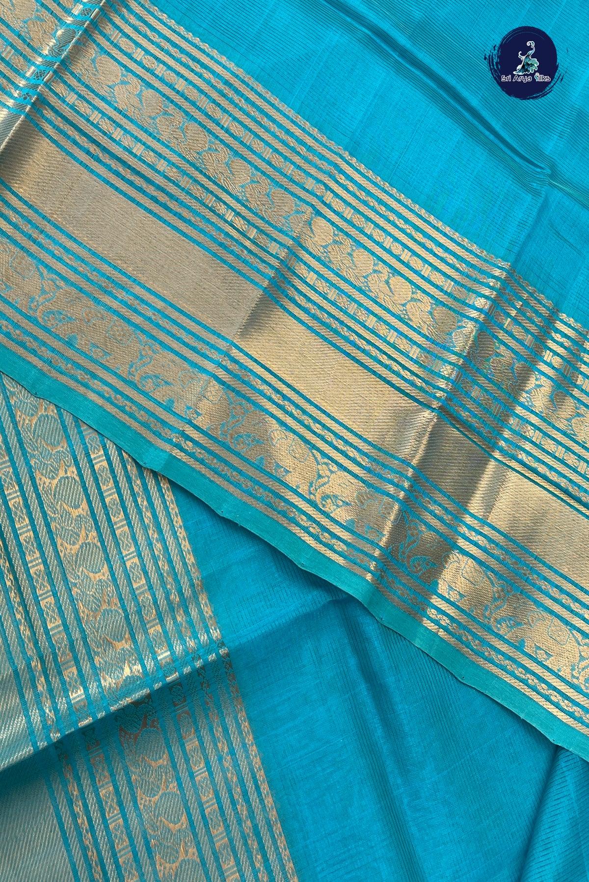 Light Blue Mangalgiri Silk Cotton With Doria Lines Pattern