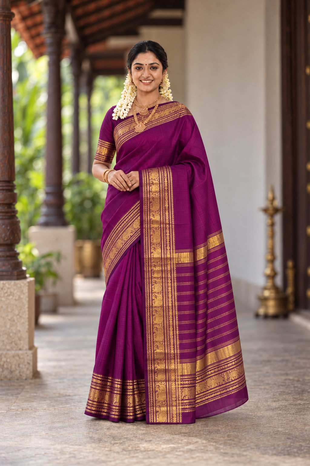 Jamun Mangalgiri Silk Cotton With Doria Lines Pattern