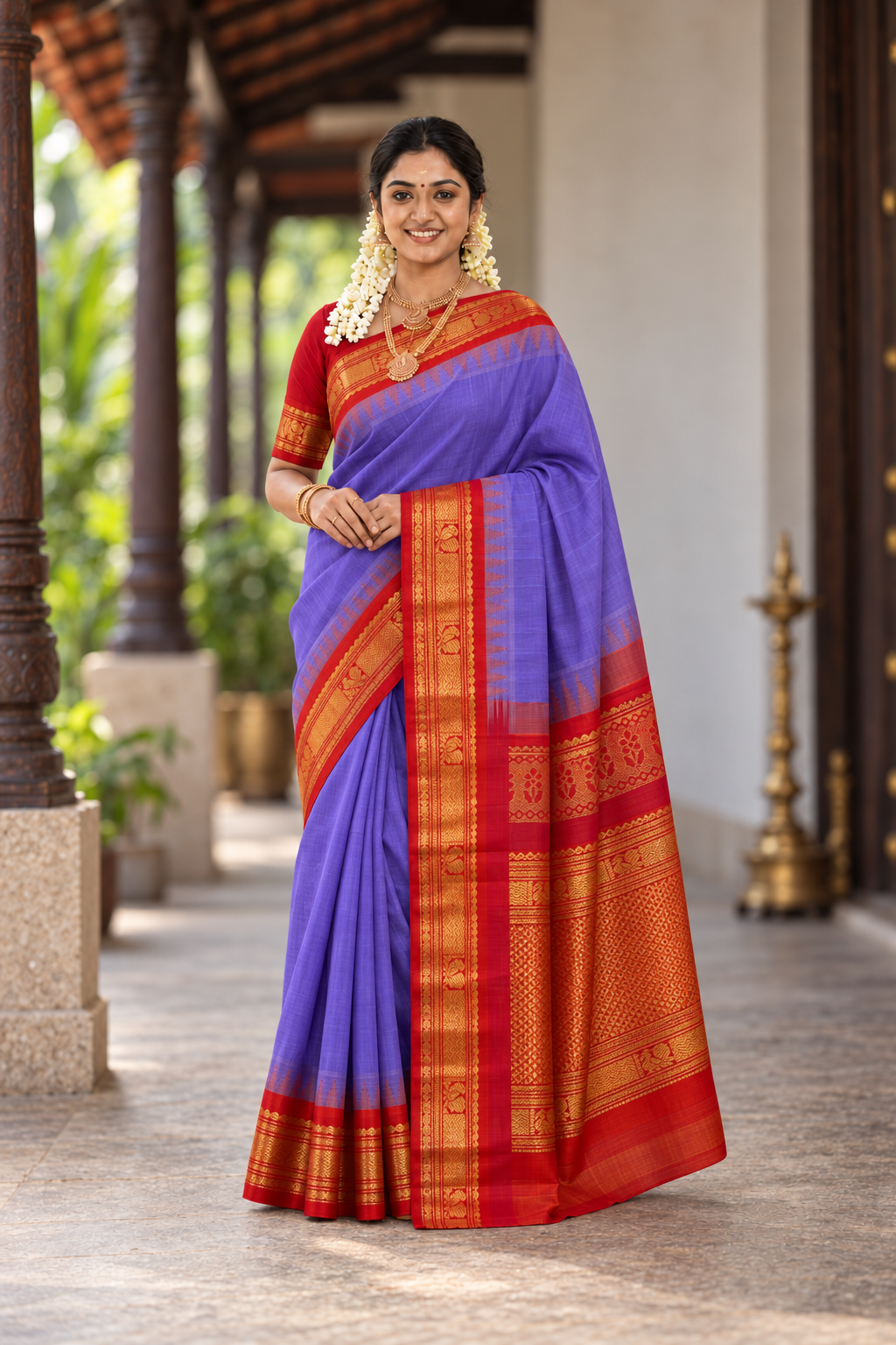 Lavender Kuppadam Silk Cotton Saree With Plain Pattern
