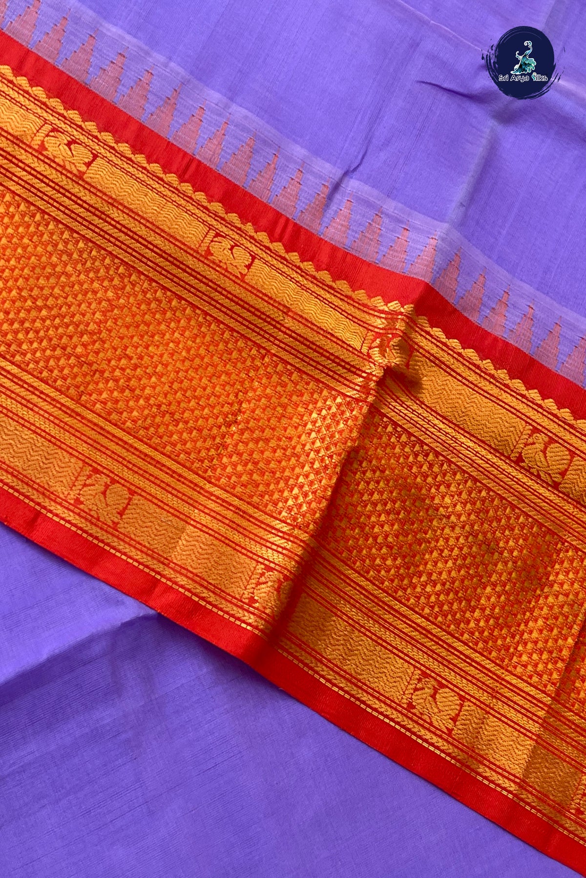 Lavender Kuppadam Silk Cotton Saree With Plain Pattern