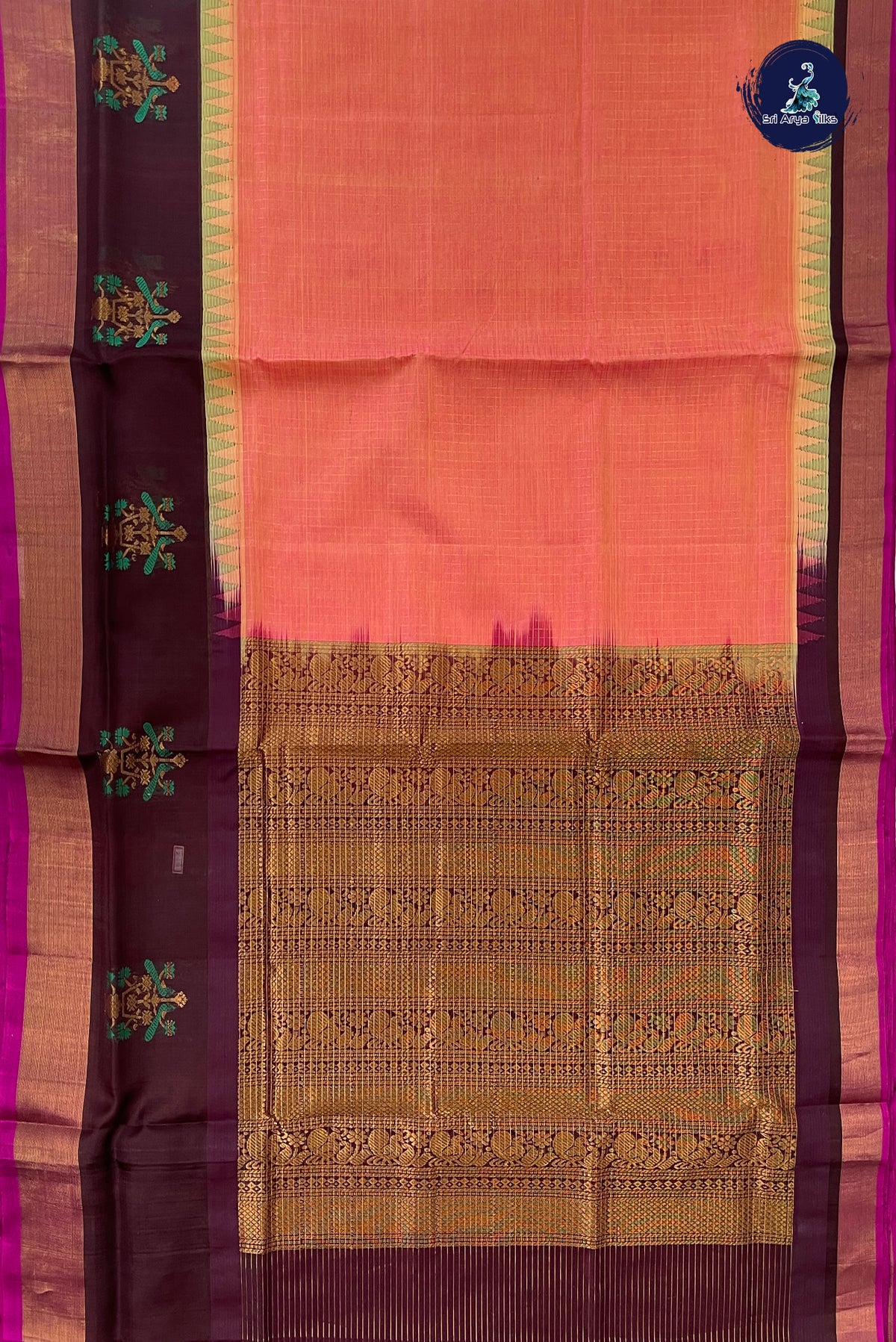 Dual Tone Pink Kuppadam Silk Cotton Saree With Zari Checked Pattern
