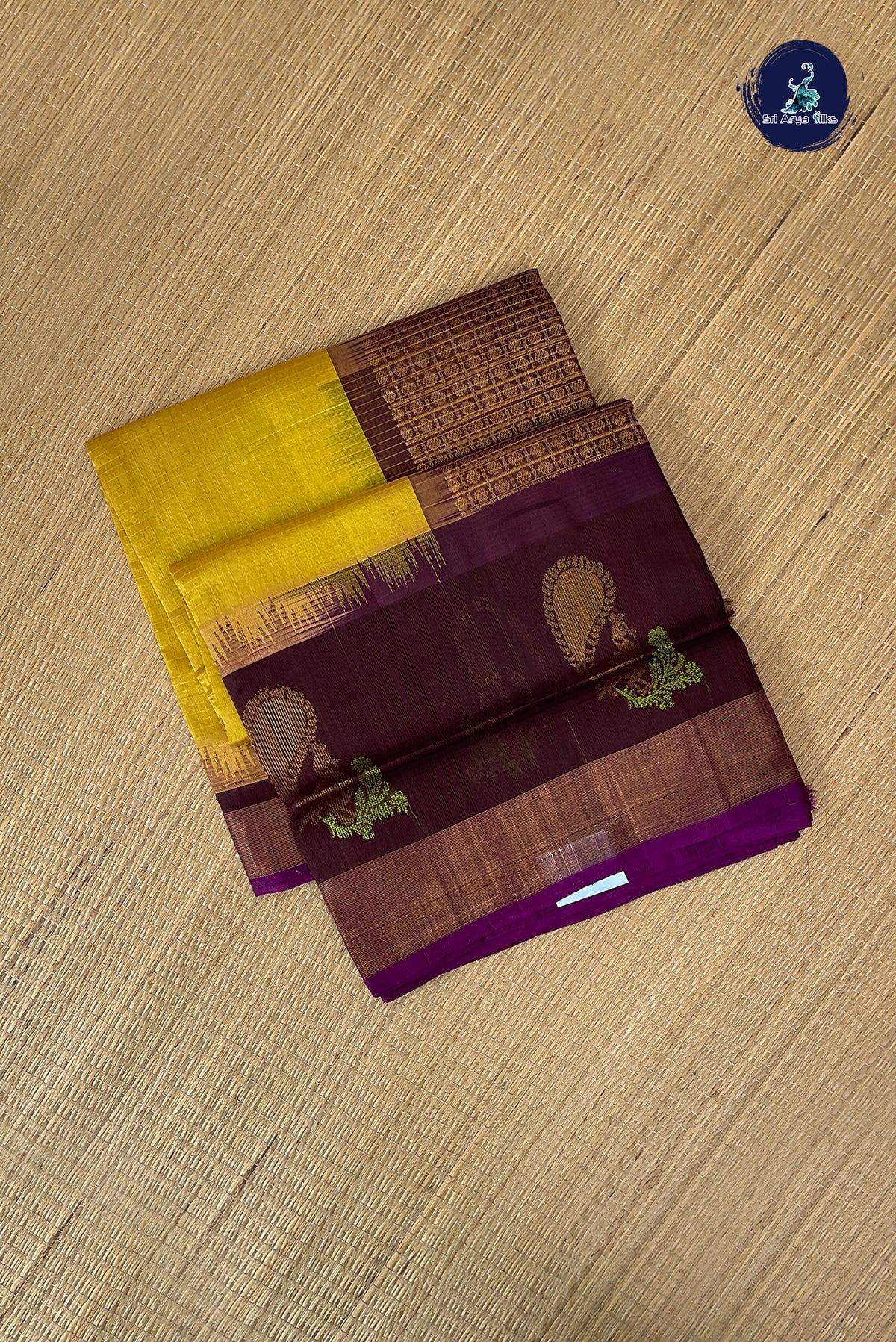 Mustard Yellow Kuppadam Silk Cotton Saree With Zari Checked Pattern