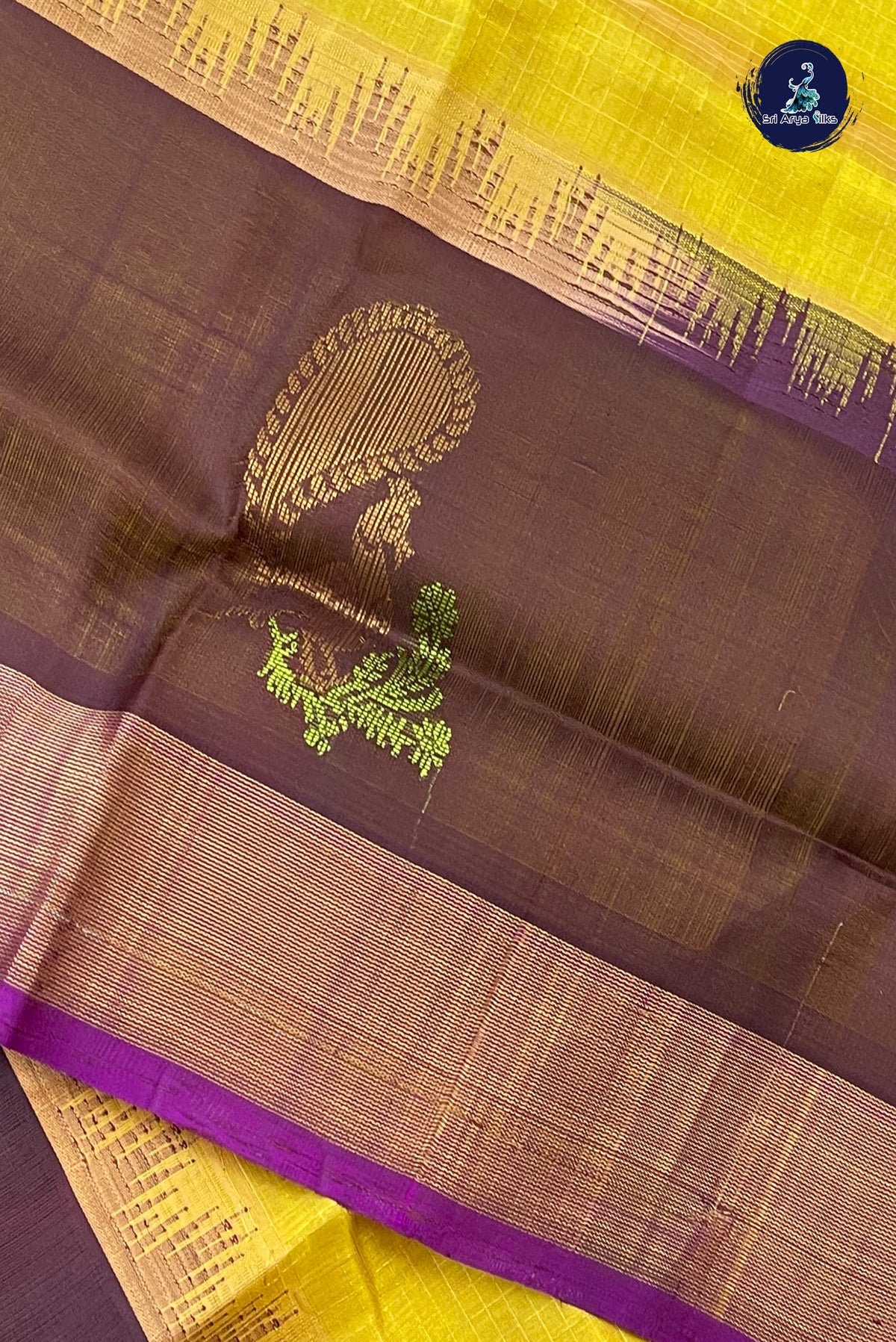 Mustard Yellow Kuppadam Silk Cotton Saree With Zari Checked Pattern
