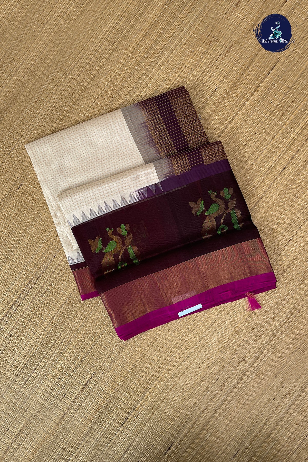 Off White Kuppadam Silk Cotton Saree With Zari Checked Pattern