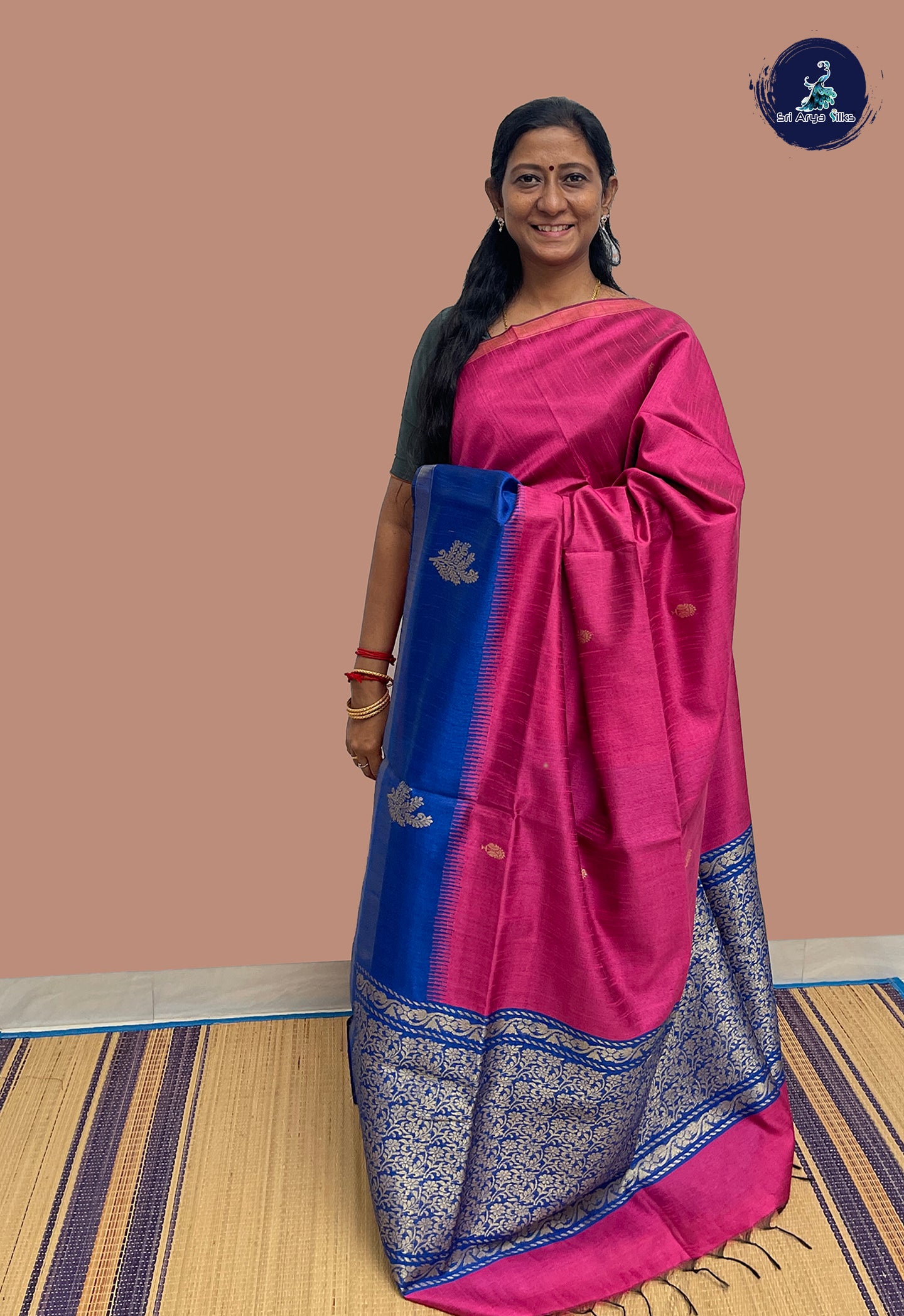 Magenta Pink Raw Silk Saree With Zari Buttas Pattern