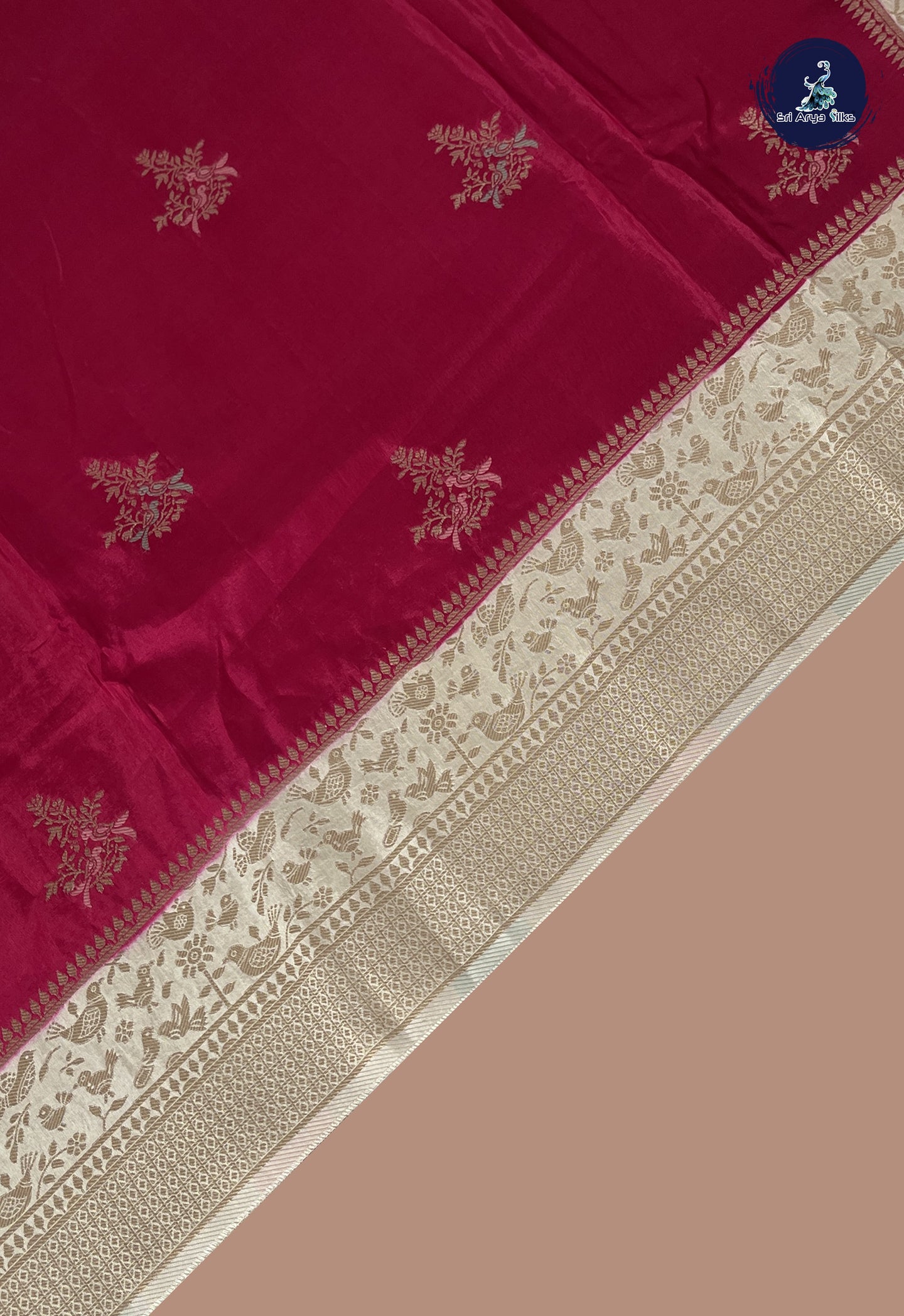 Dark Pink Banarasi Silk Saree With Zari Buttas Pattern