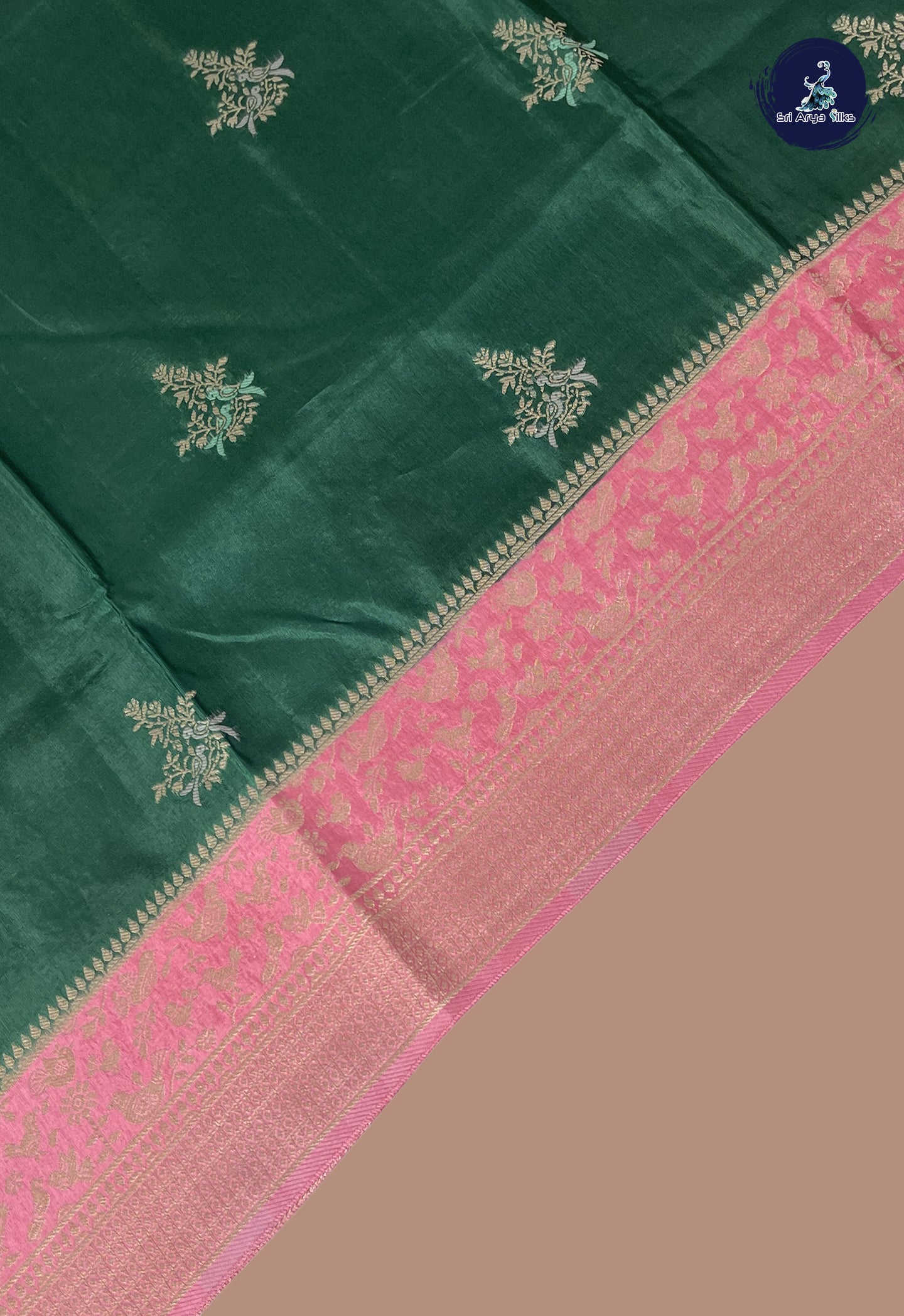 Bottle Green Banarasi Silk Saree With Zari Buttas Pattern