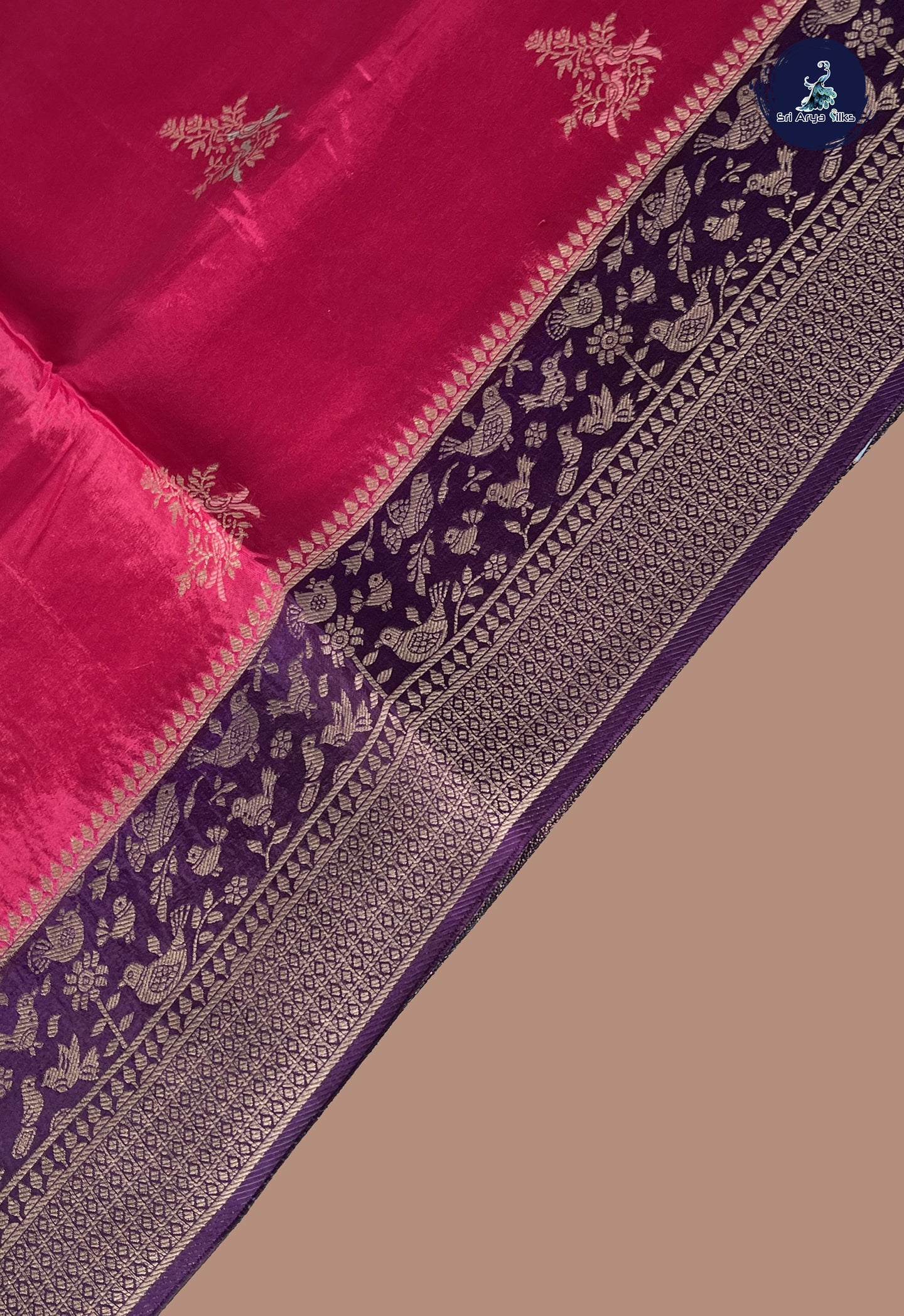 Dark Pink Banarasi Silk Saree With Zari Buttas Pattern