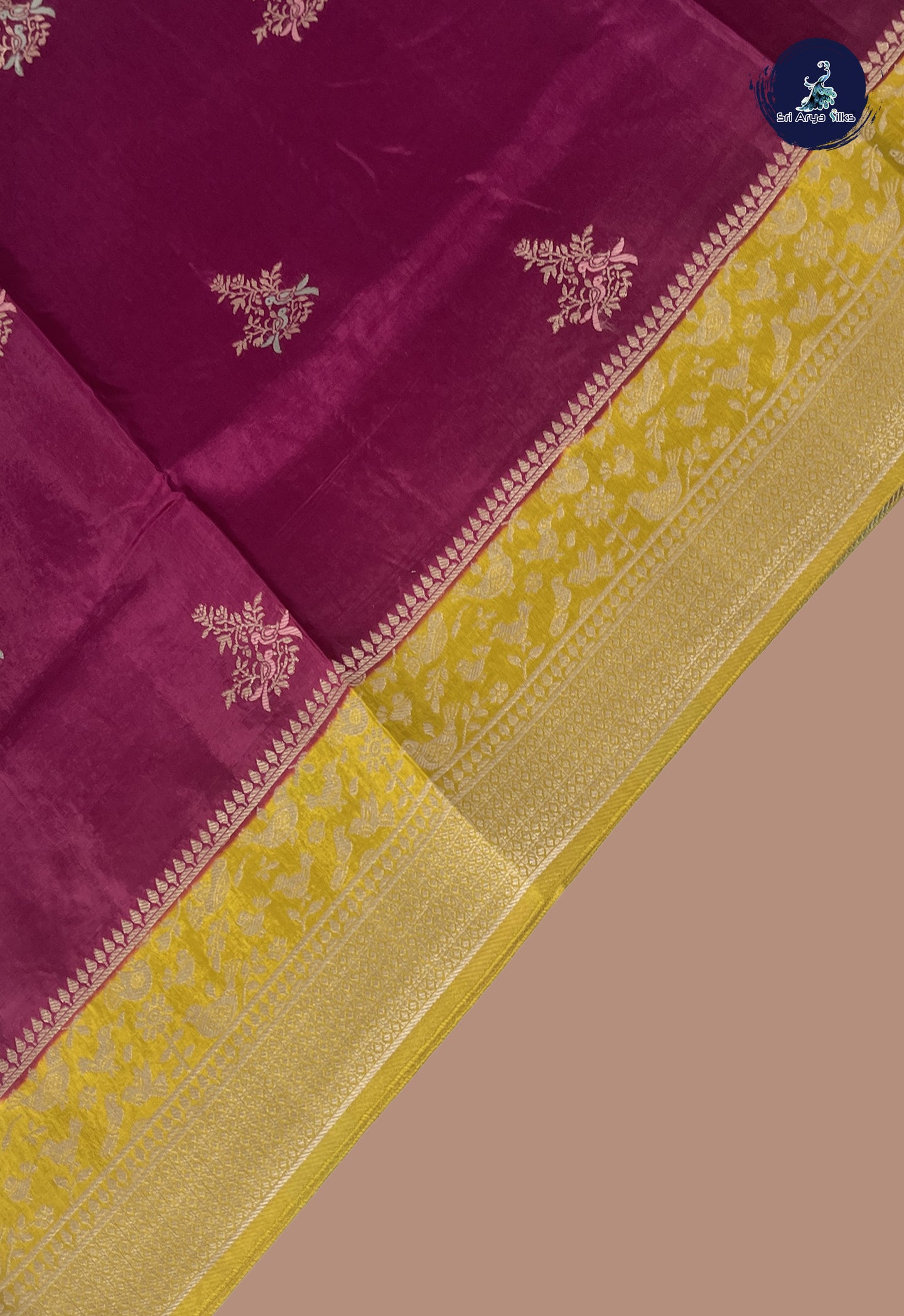 Dark Plum Banarasi Silk Saree With Zari Buttas Pattern