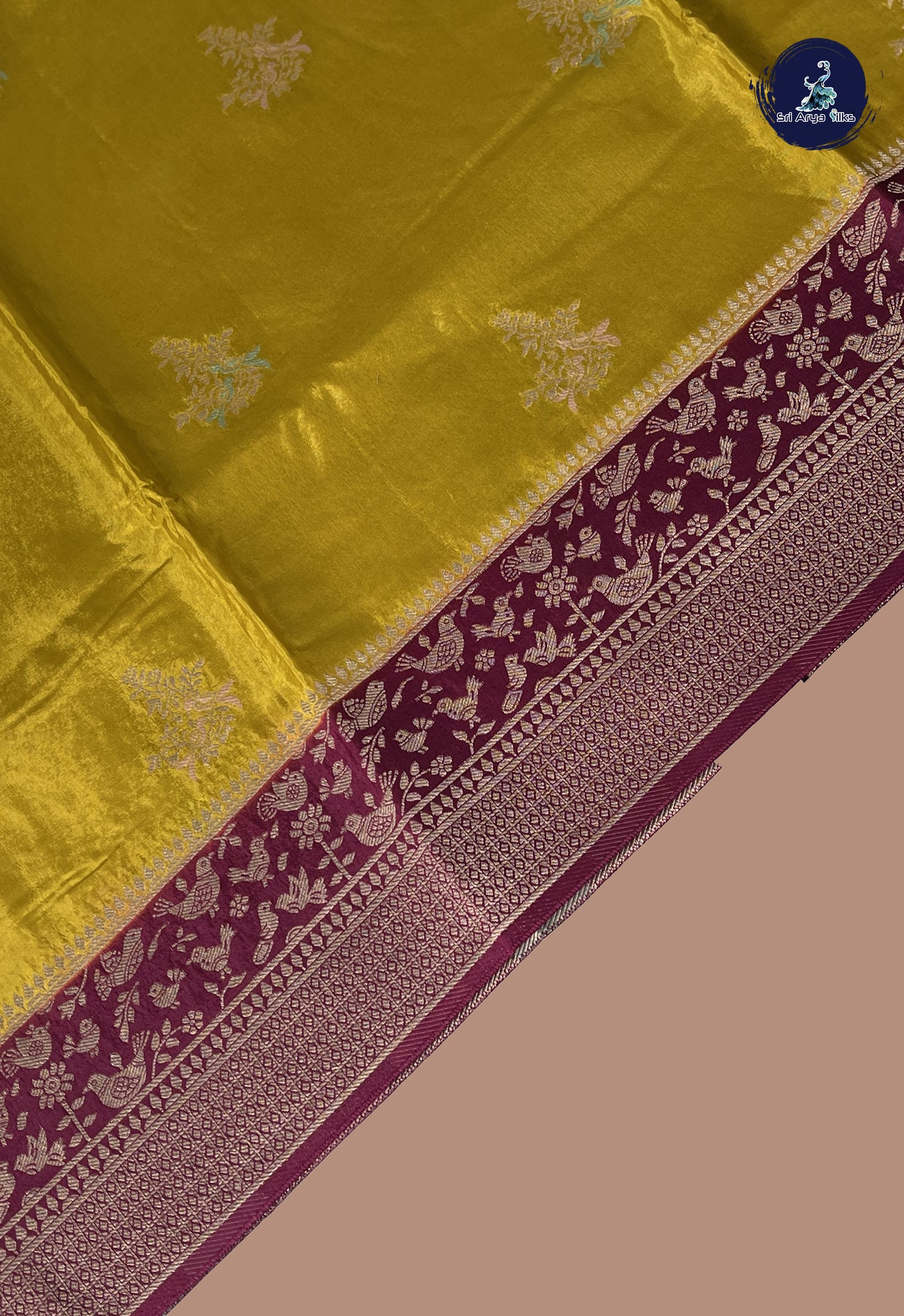 Golden Mustard Banarasi Silk Saree With Zari Buttas Pattern