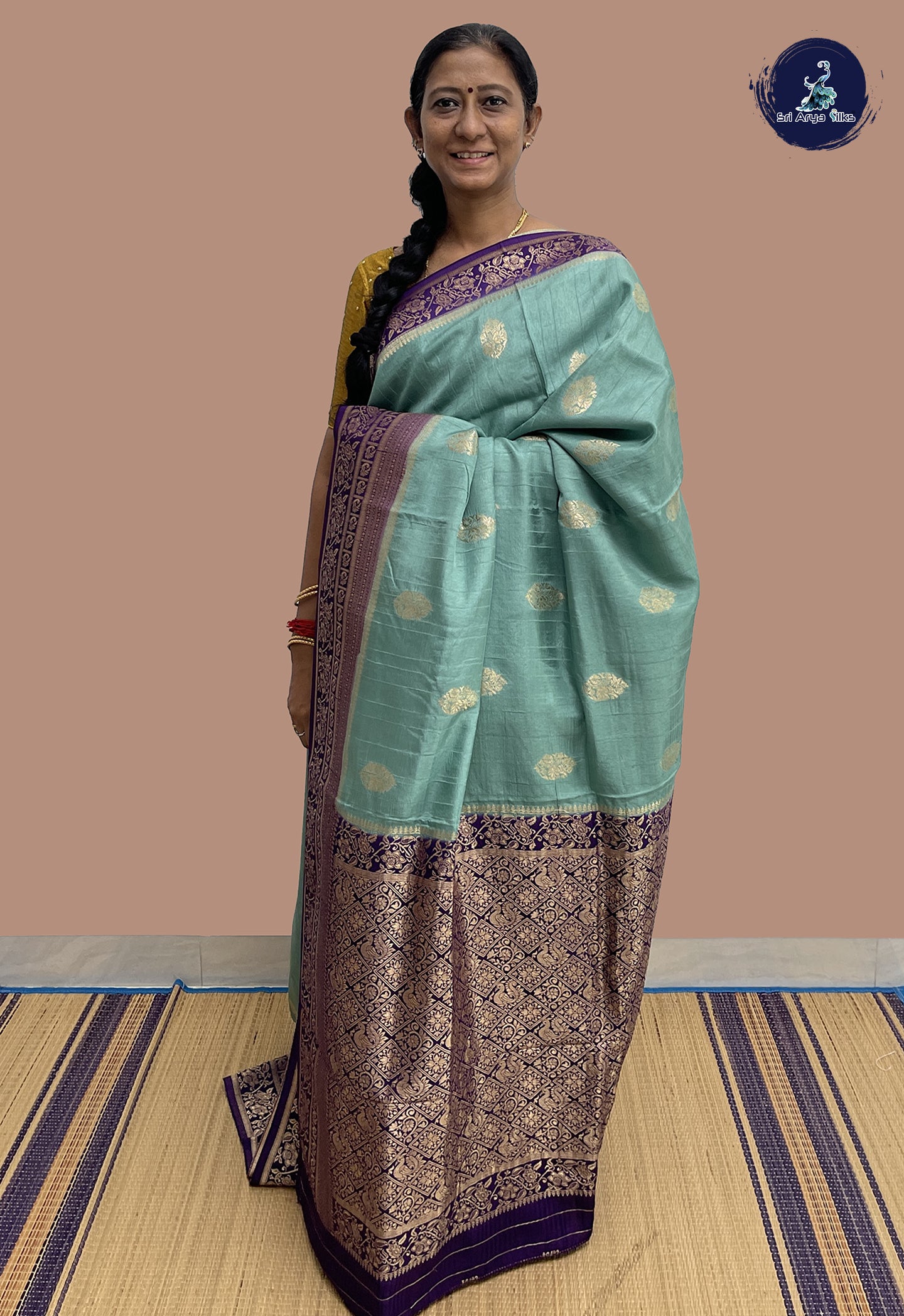 Pastel Shade Banarasi Silk Saree With Zari Buttas Pattern
