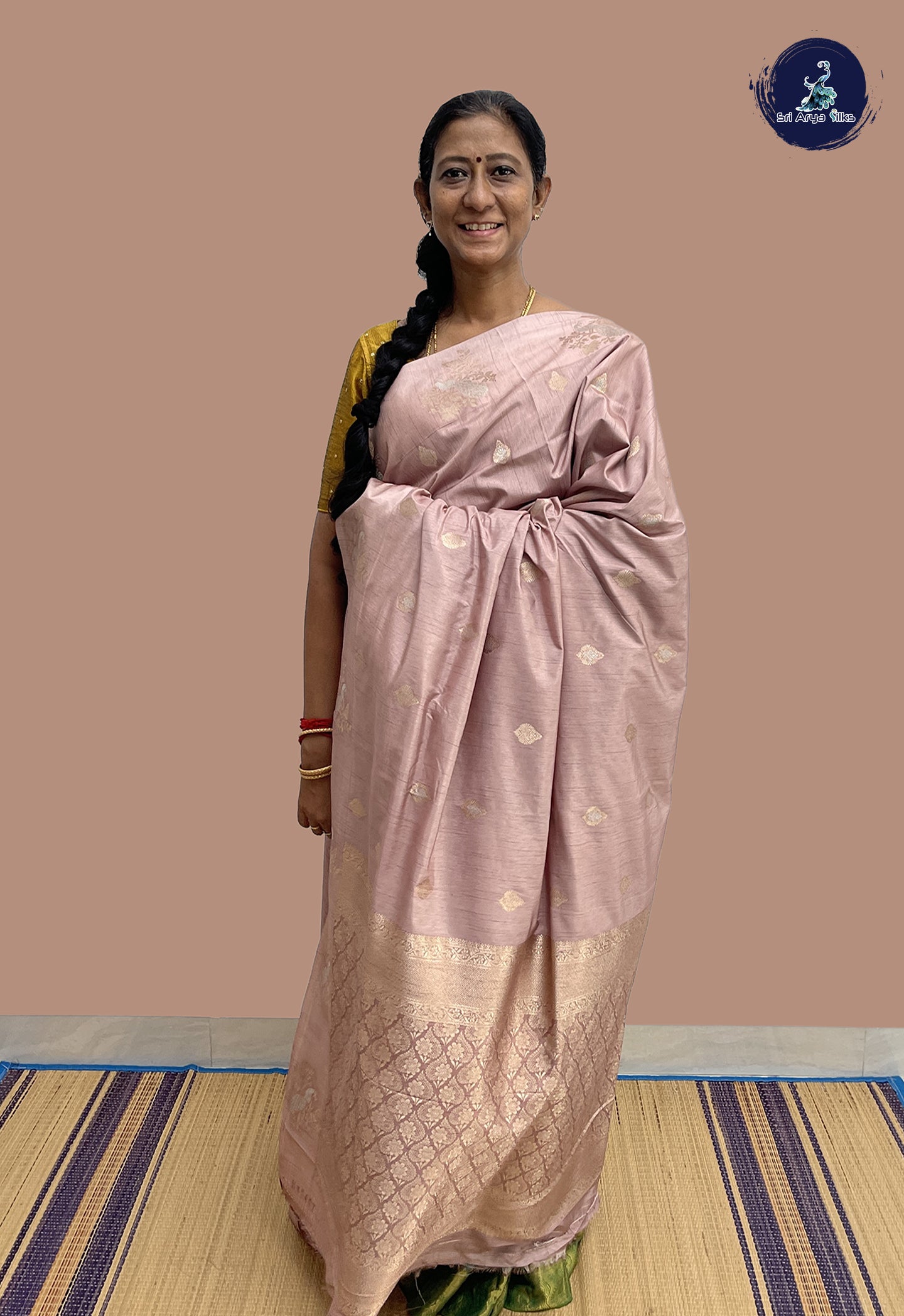 Pastel Shade Semi Banarasi Saree With Zari Buttas Pattern