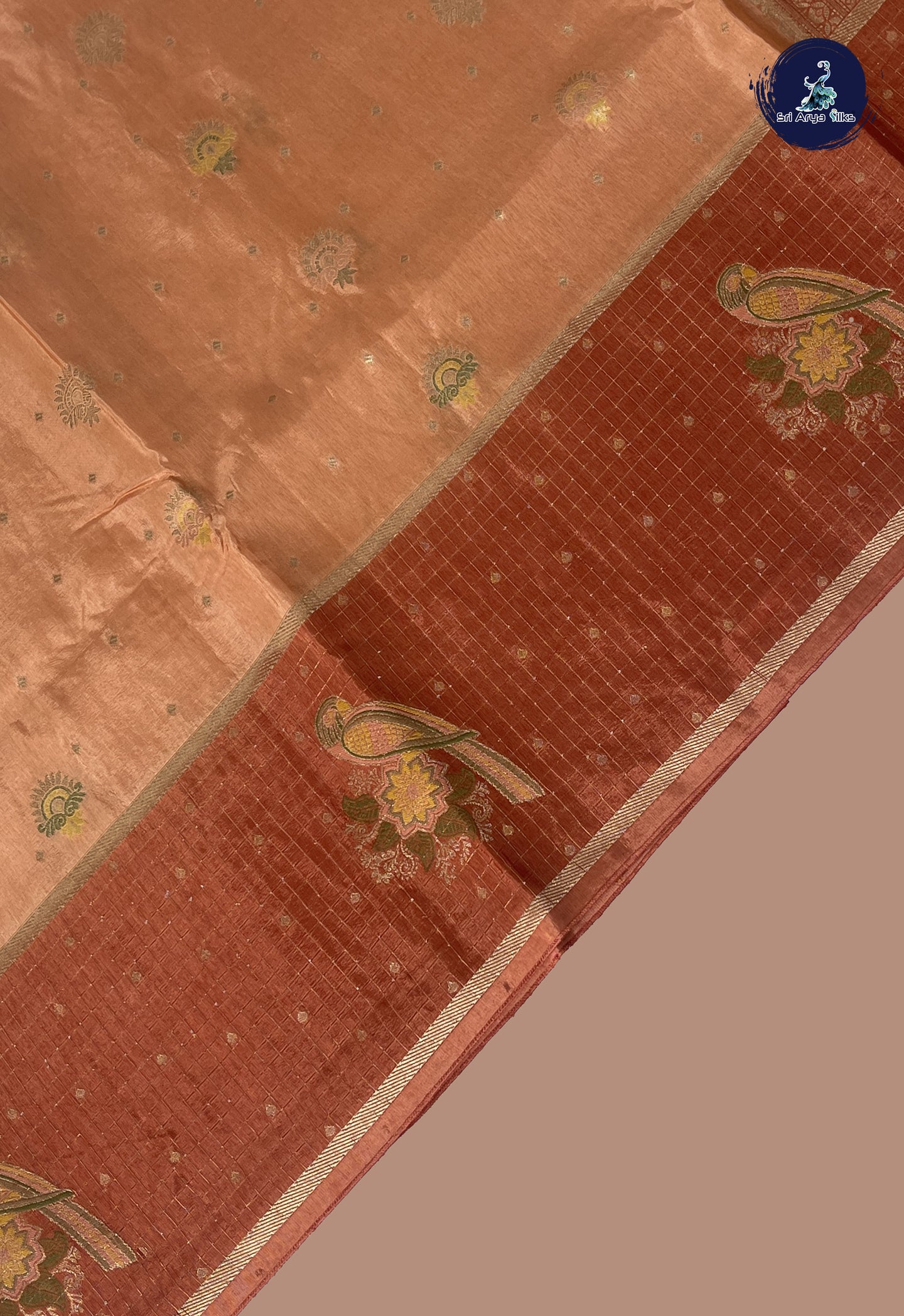 Peach Banarasi Silk Saree With Meenakari Work Pattern