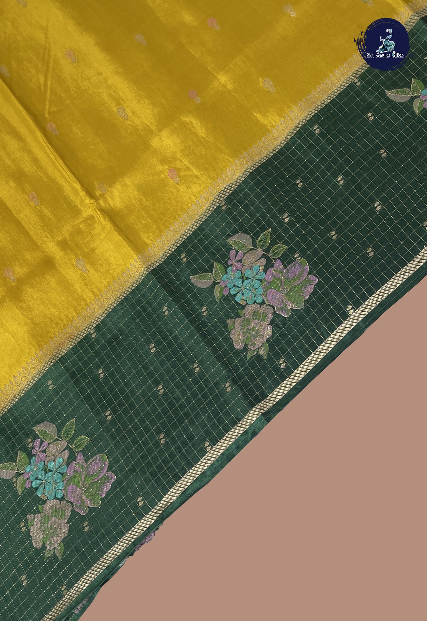Golden Mustard Banarasi Silk Saree With Meenakari Work Pattern